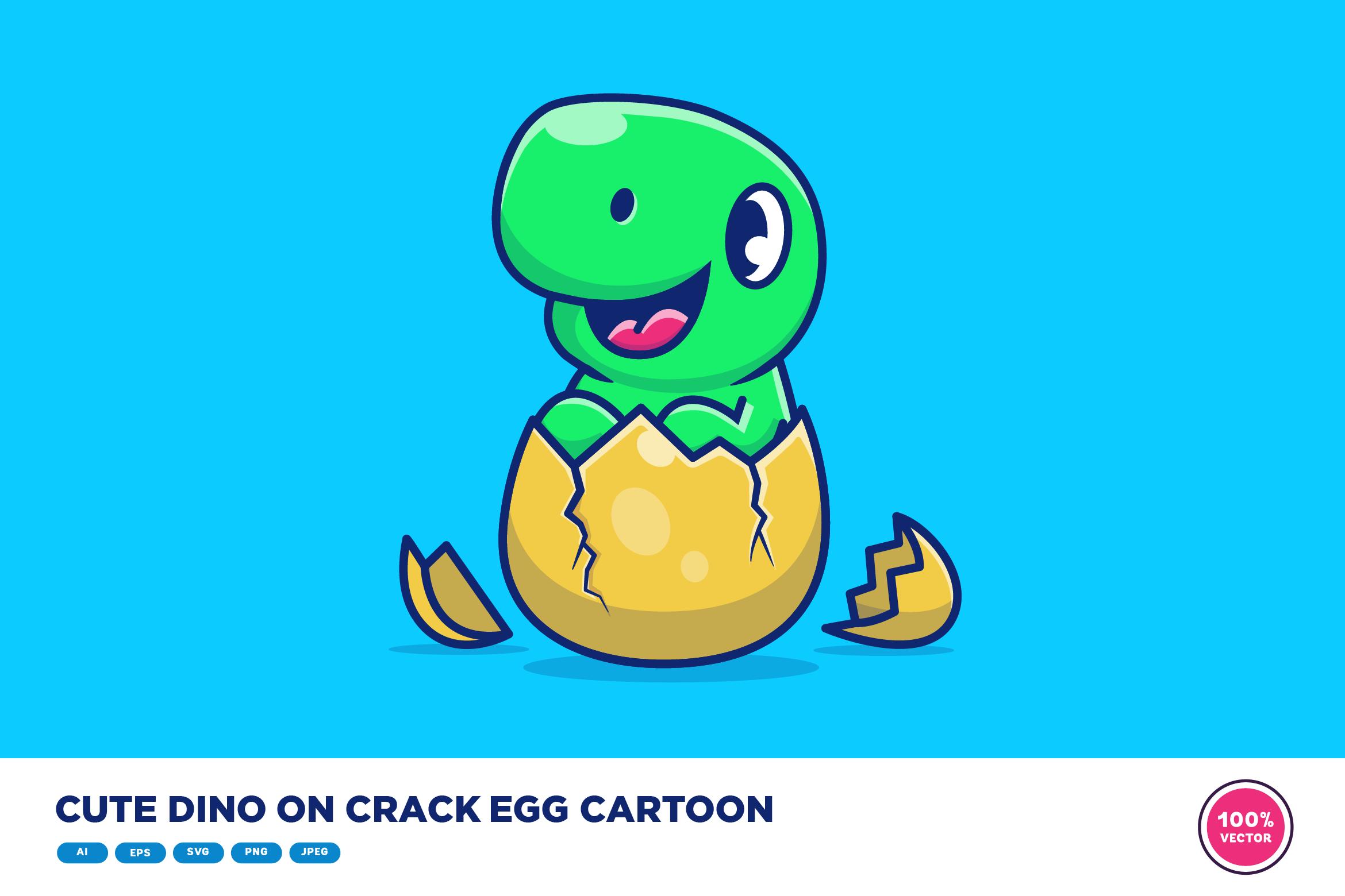 Cute Dino on Crack Egg Cartoon