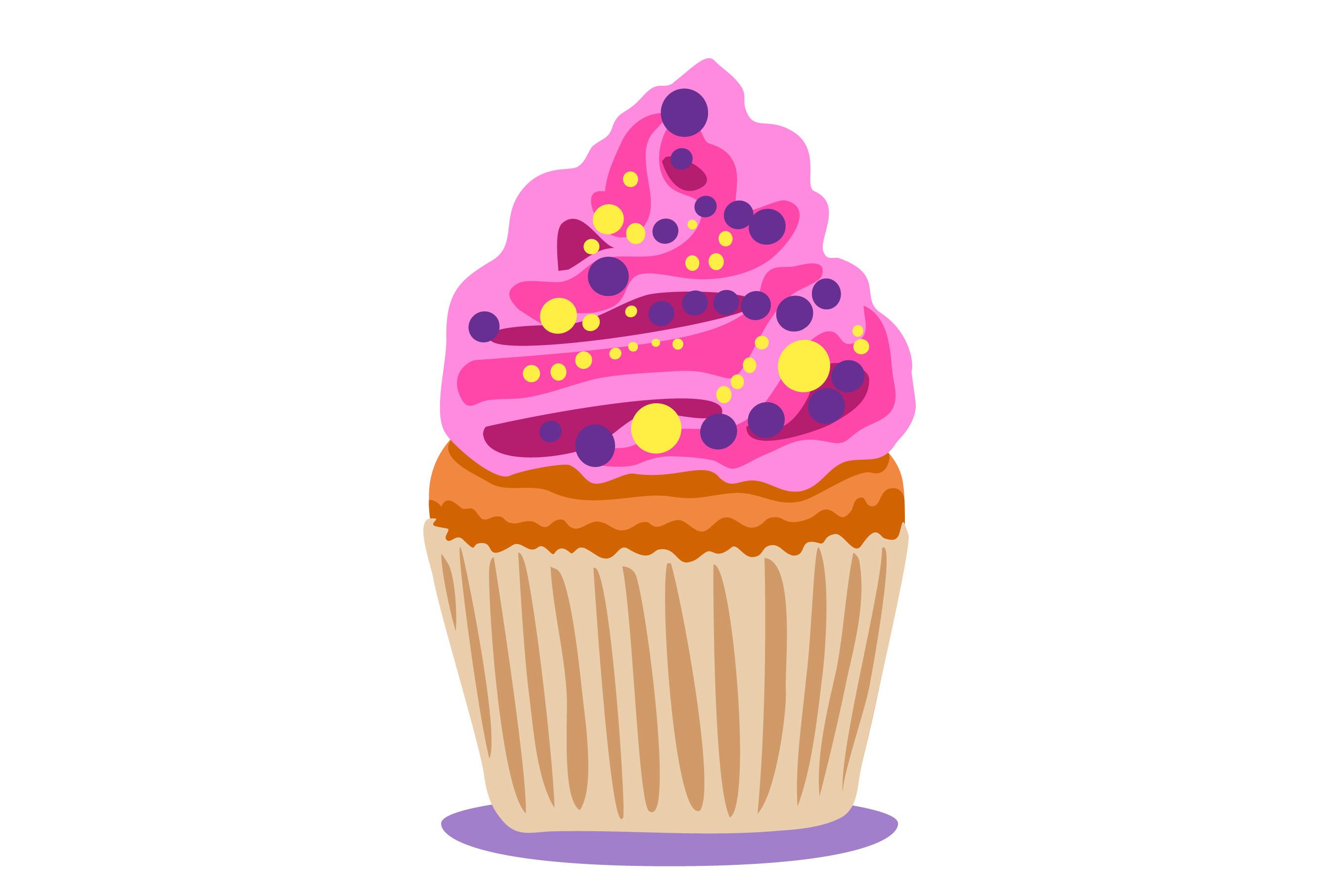 Cartoon Pink Cupcake Isolated on White
