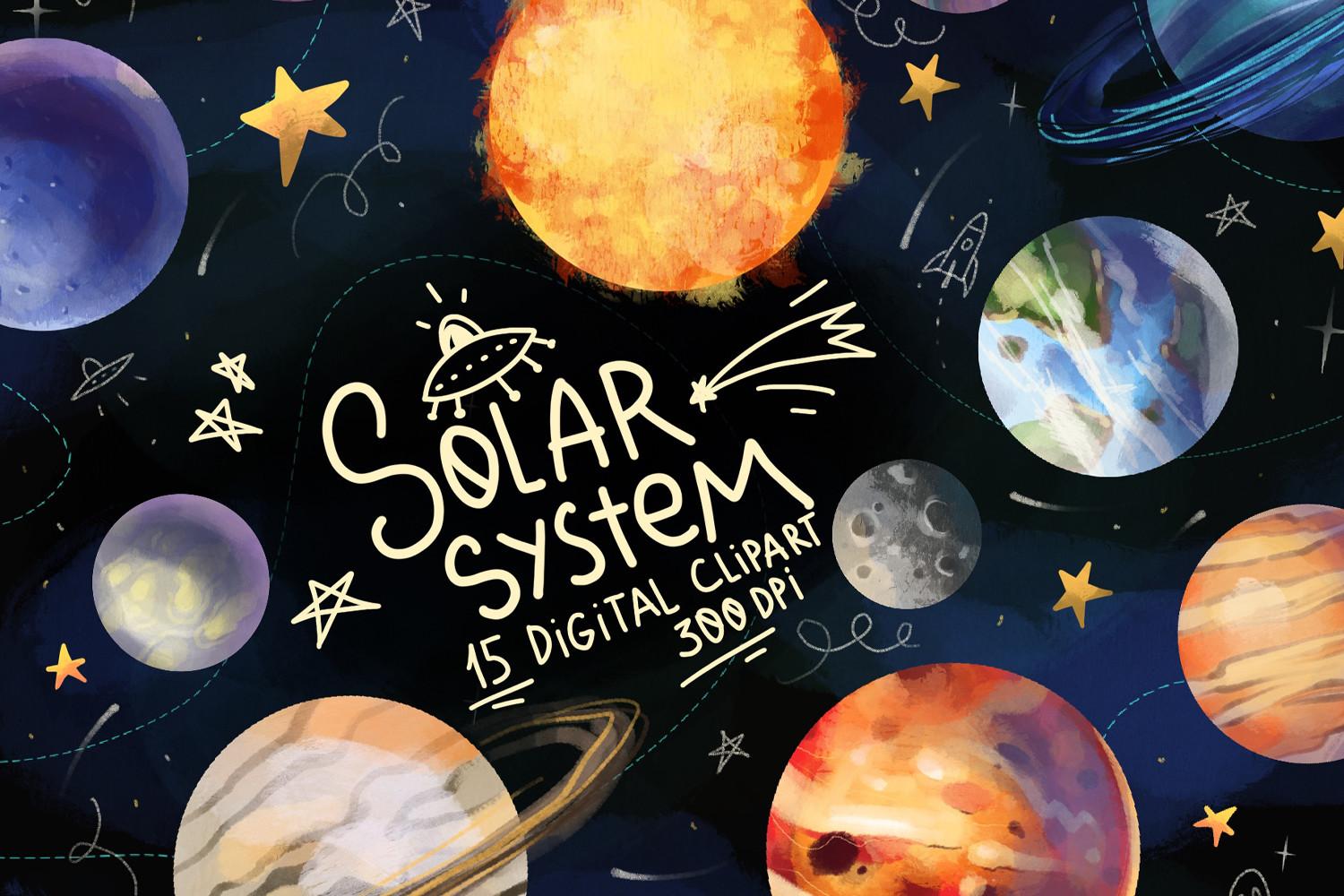 Solar System Watercolor Clipart. Planets