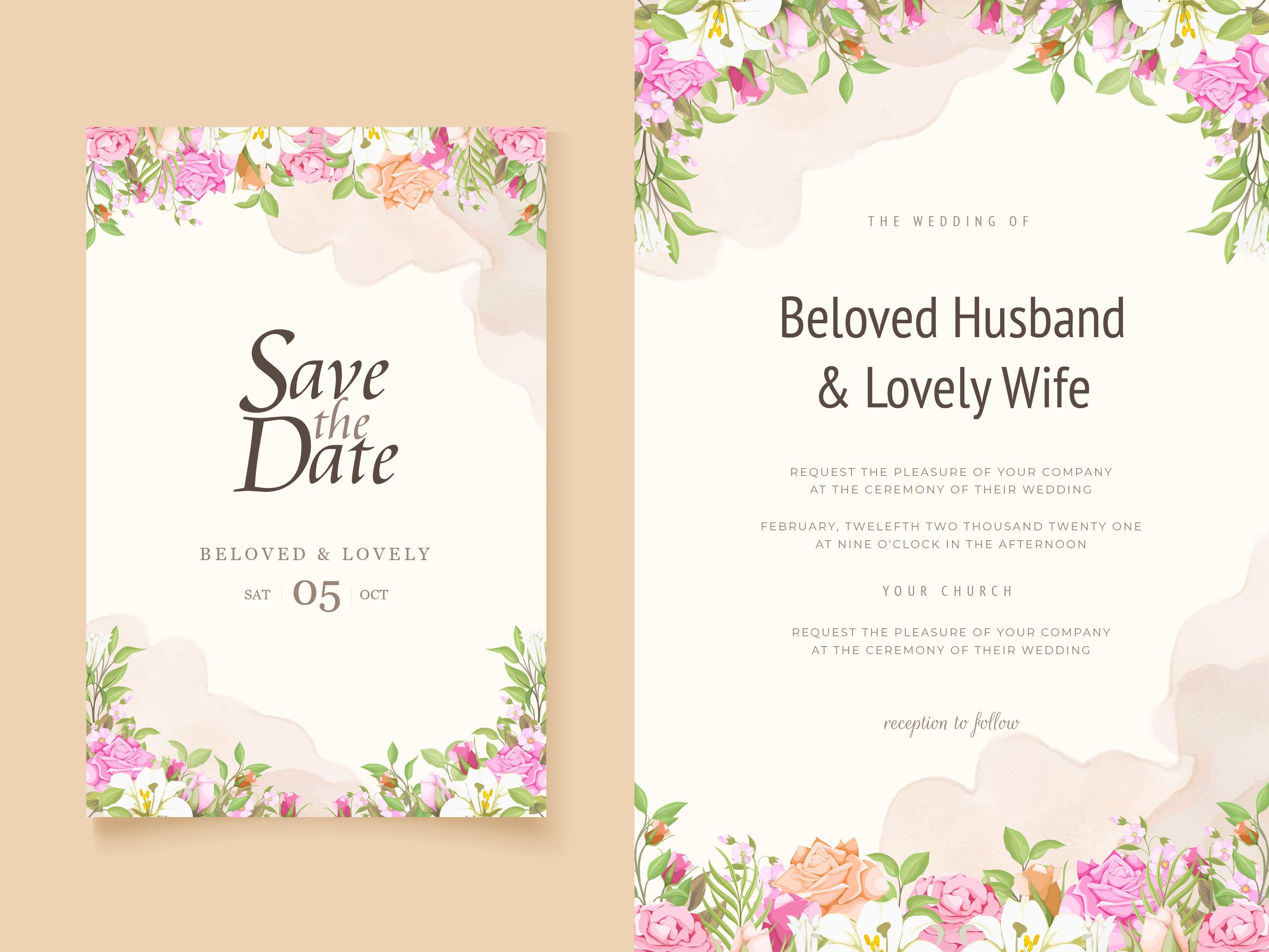 Wedding Invitation Card Floral Template