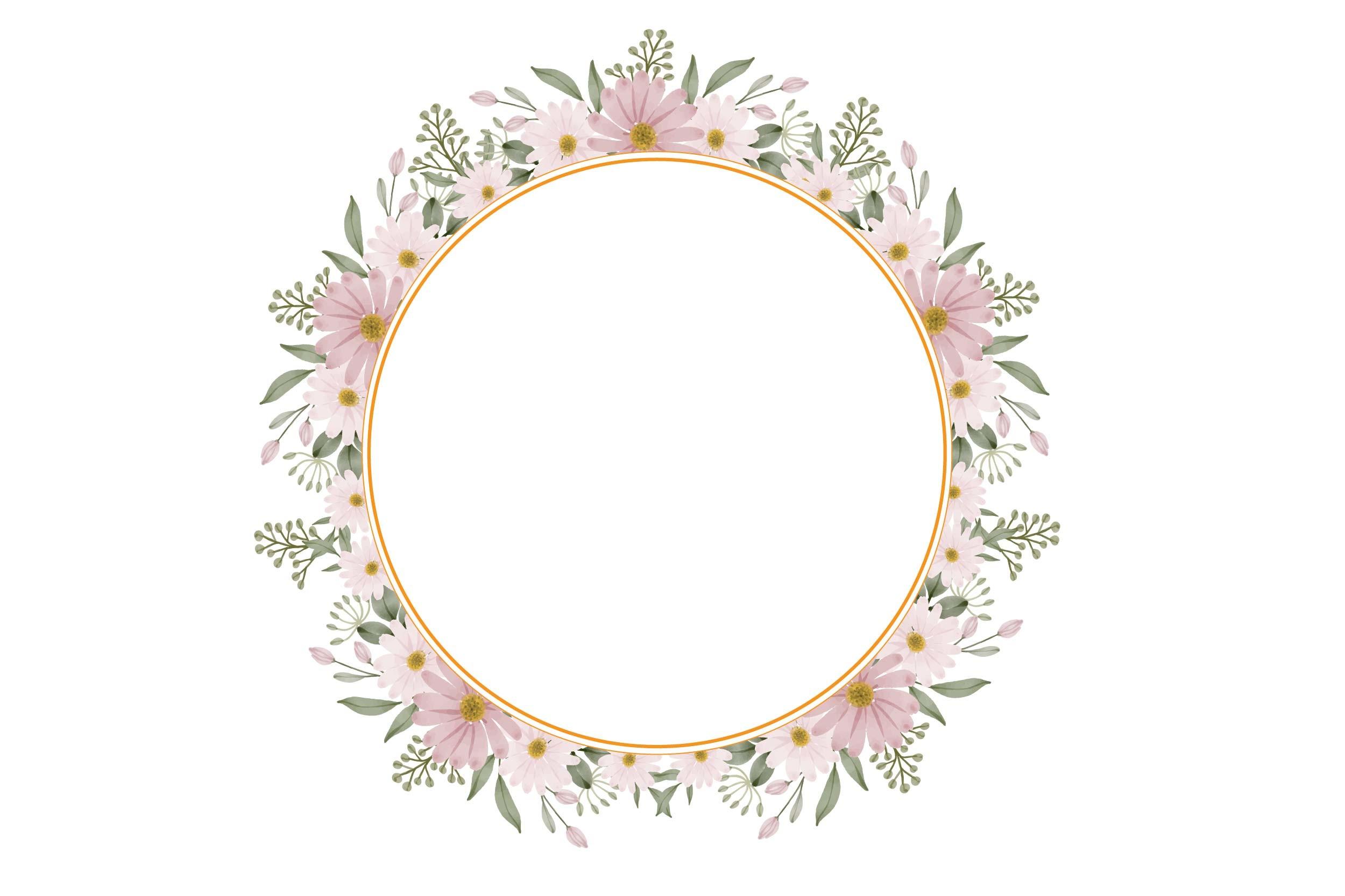 Circle Frame with Pink Chamomile Border