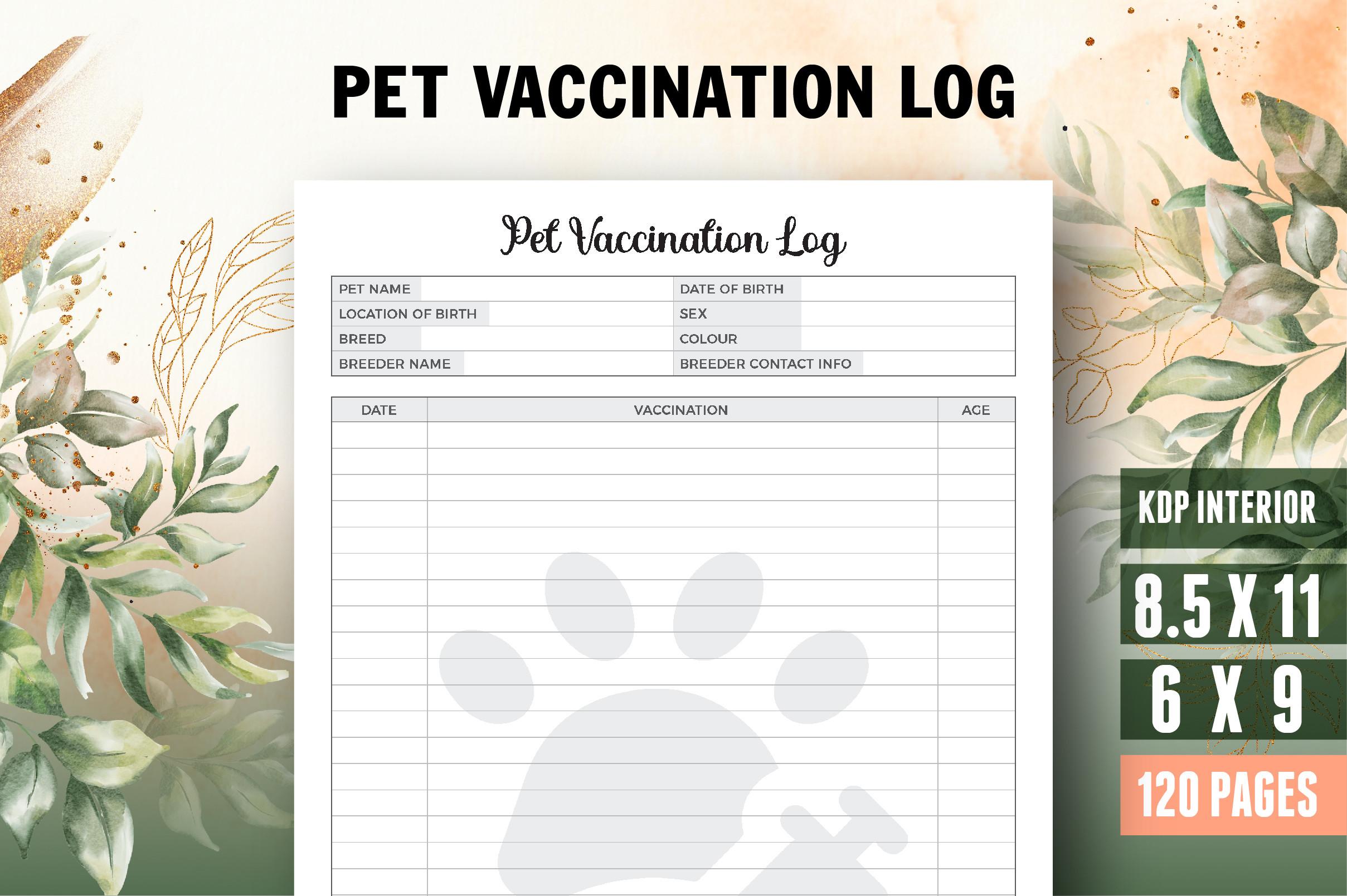 Pet Vaccination Log Book, Record