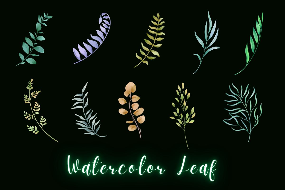 Watercolor Leaf Floral Clipart Graphic
