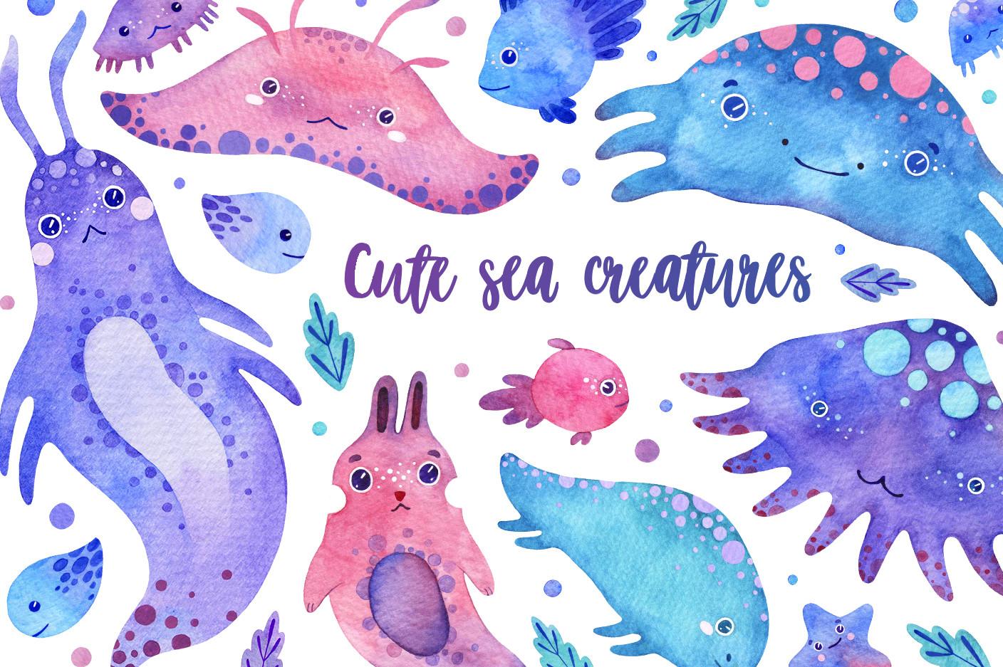 Cute Sea Creatures Watercolor Collection