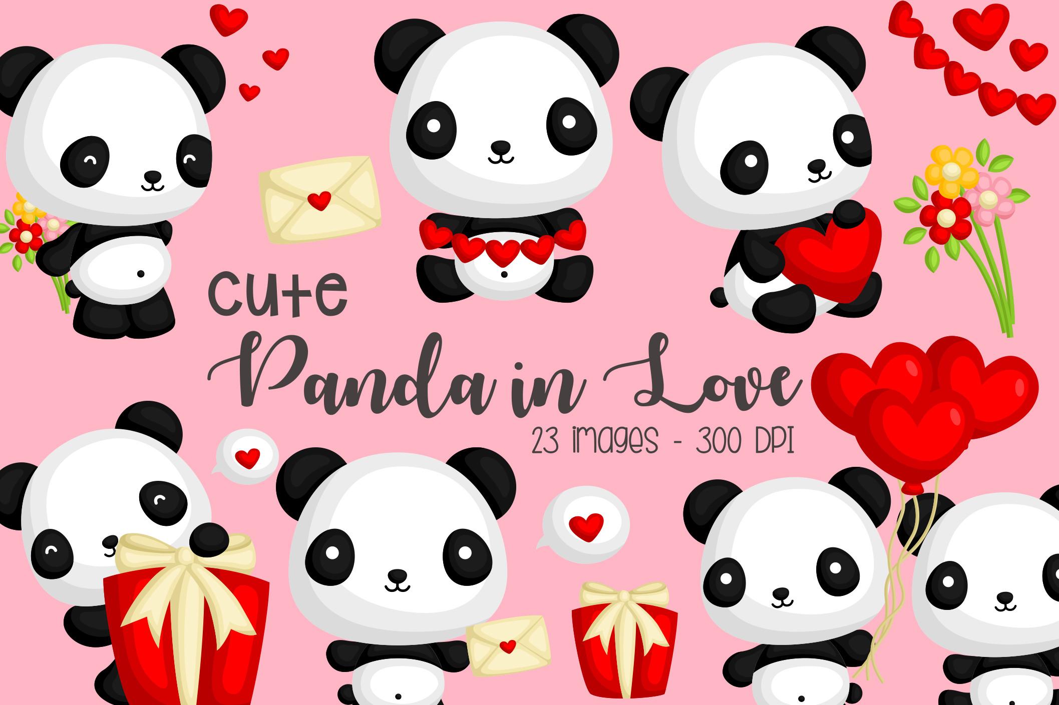 Cute Panda Clipart - Valentine and Love