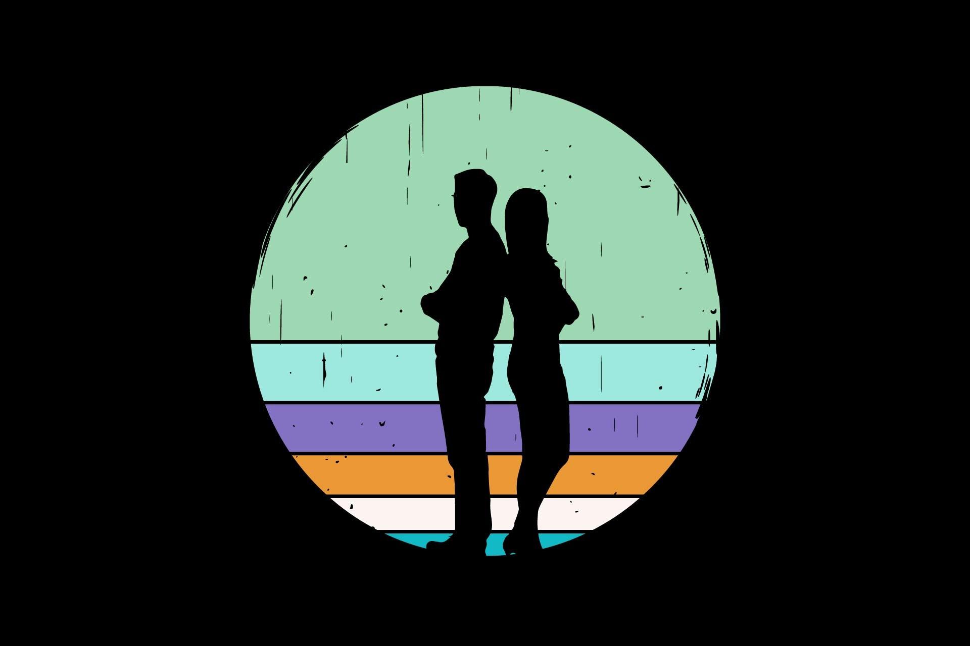 Silhouette of Couple on Retro Background