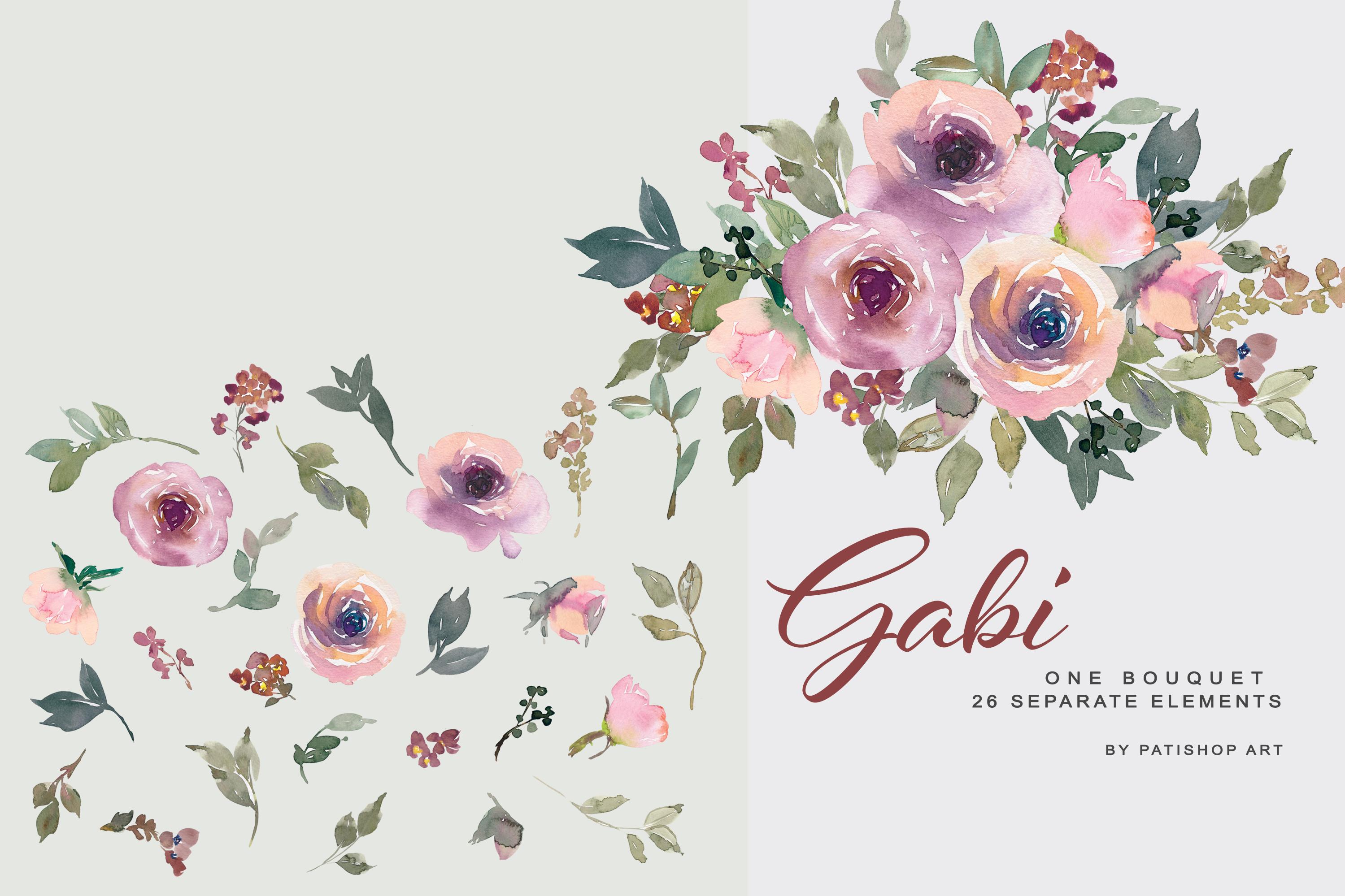 Watercolor Dusty Pink Floral Clipart