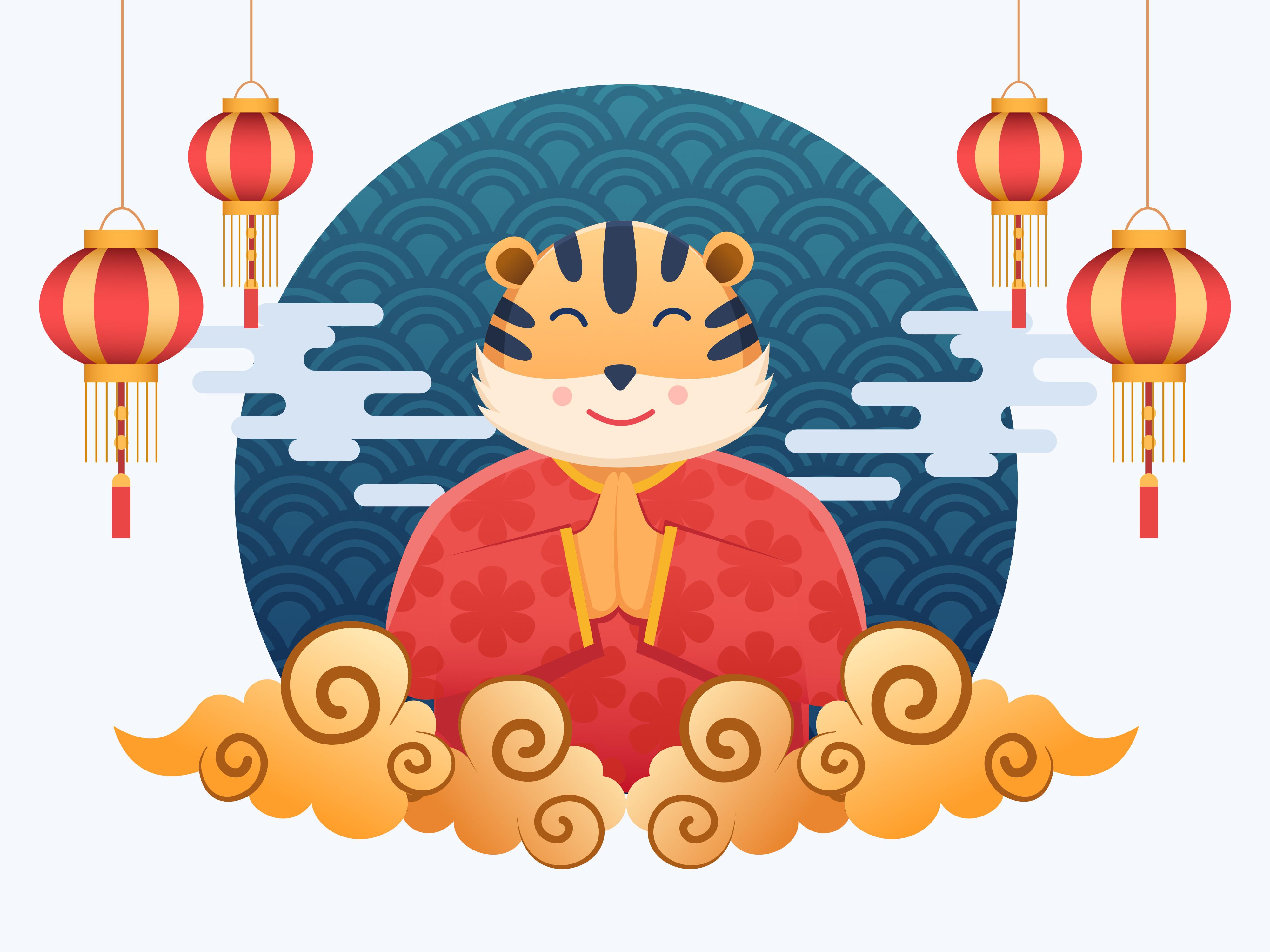 Cute Tiger Greeting Chinese New Year