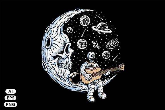 Astronaut Playing Guitar on Skull Moon