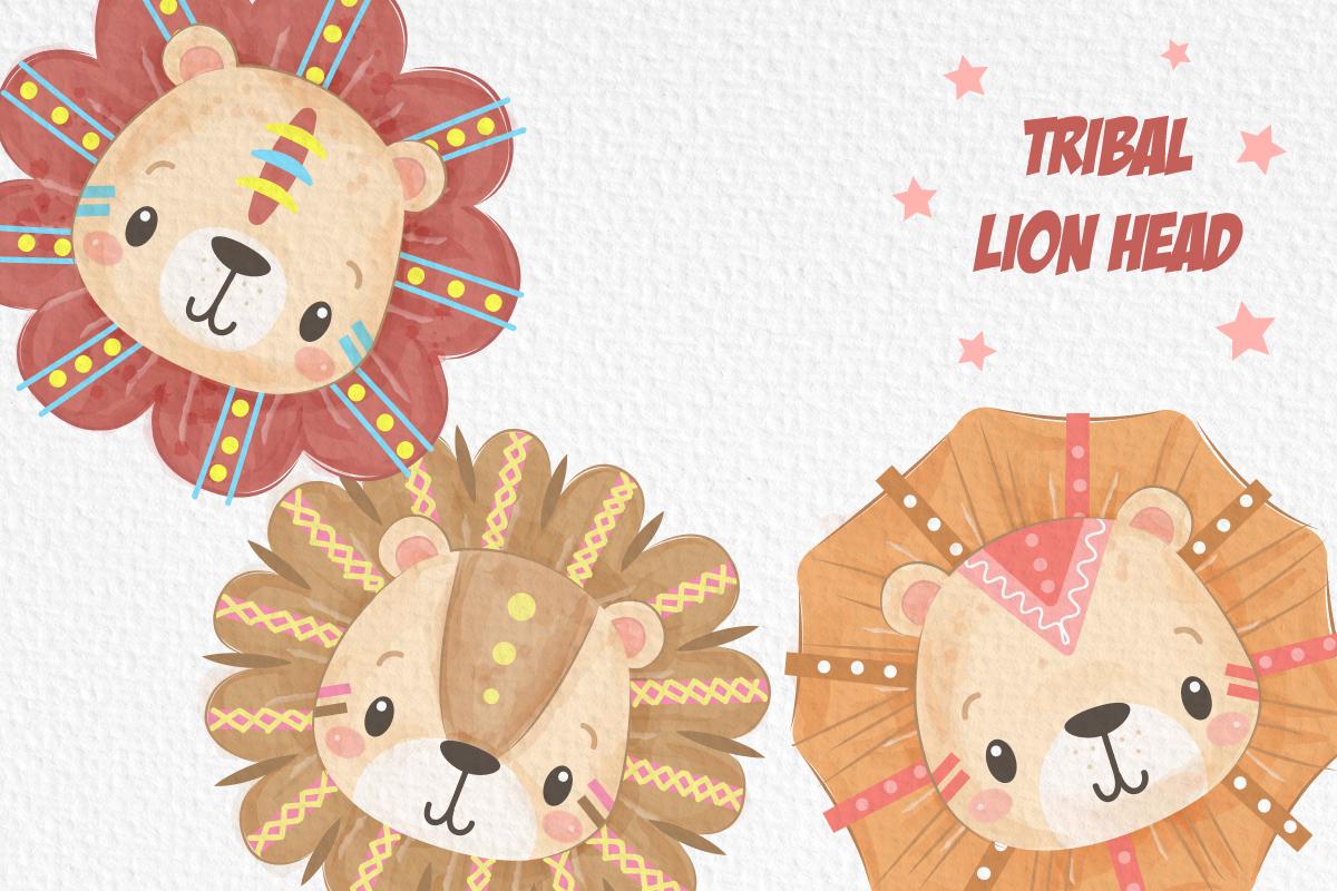 Cute Tribal Lion Head Clipart Set