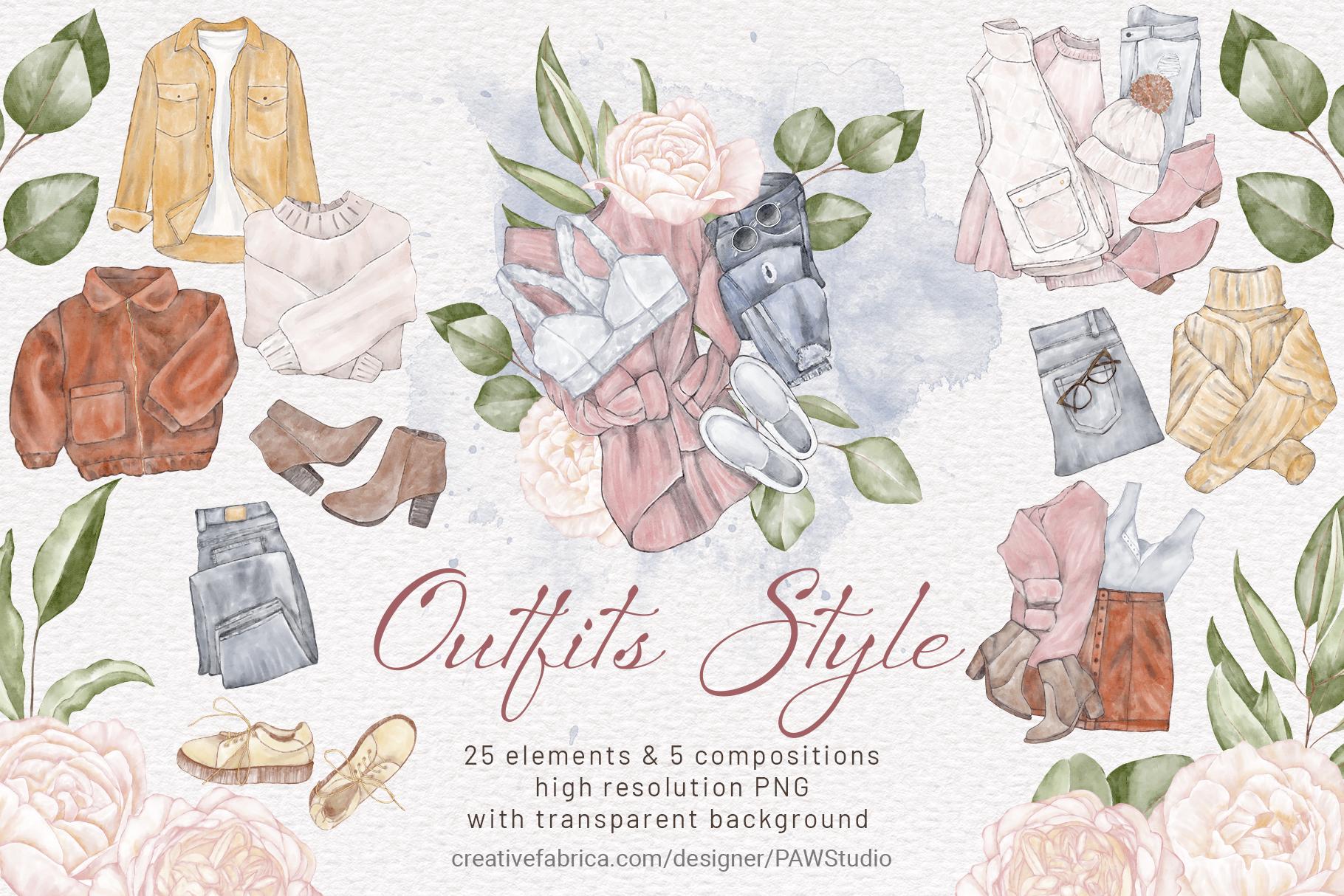 Fashion Watercolor Outfits Clipart
