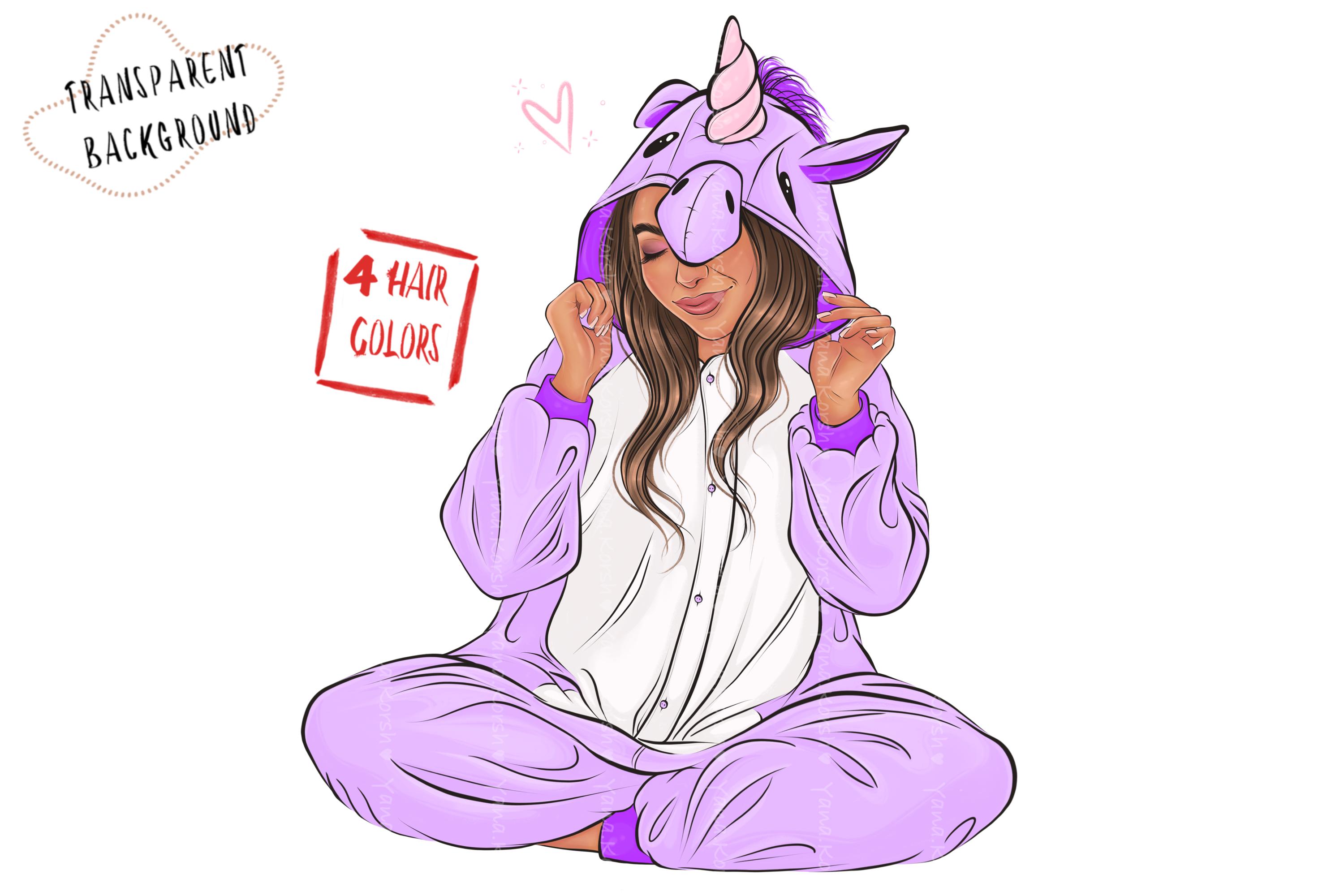 Fashion Girl in Unicorn Pajamas