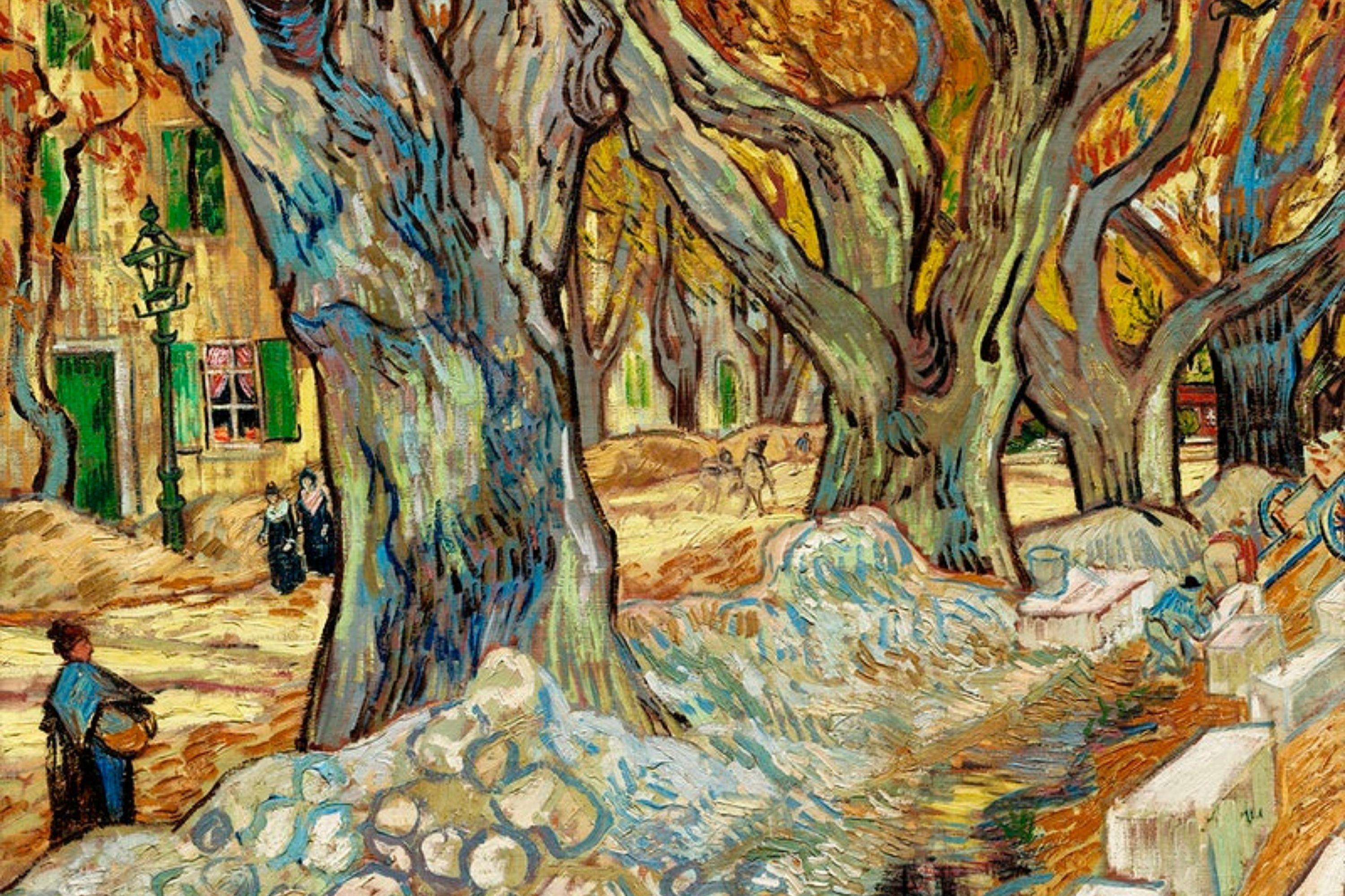 Women Walking Fall Tree Vincent Van Gogh