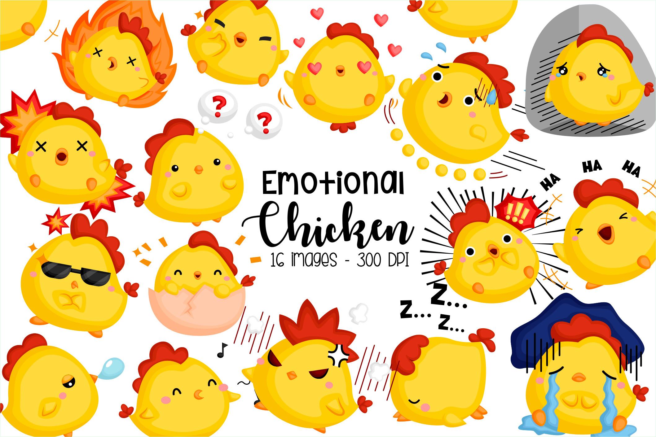 Emotional Chicken Clipart - Cute Animal