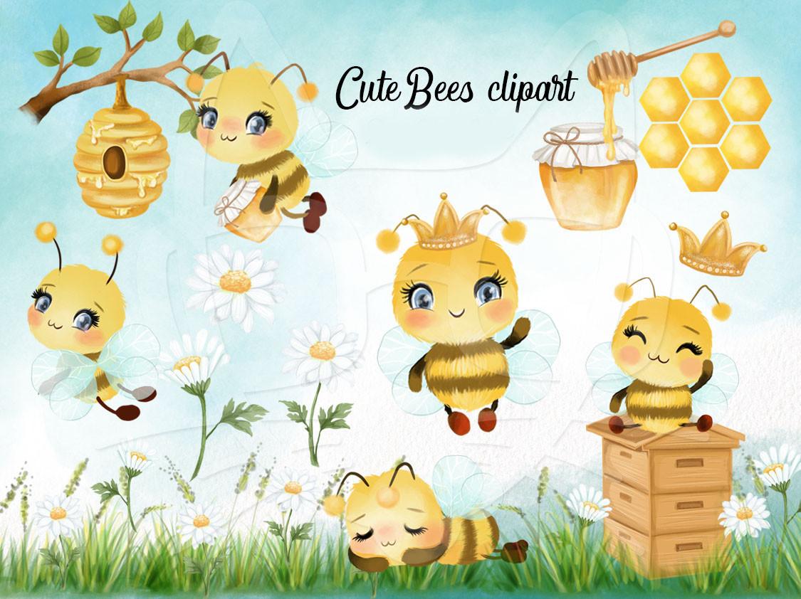 Bee and Honey Watercolor Clipart