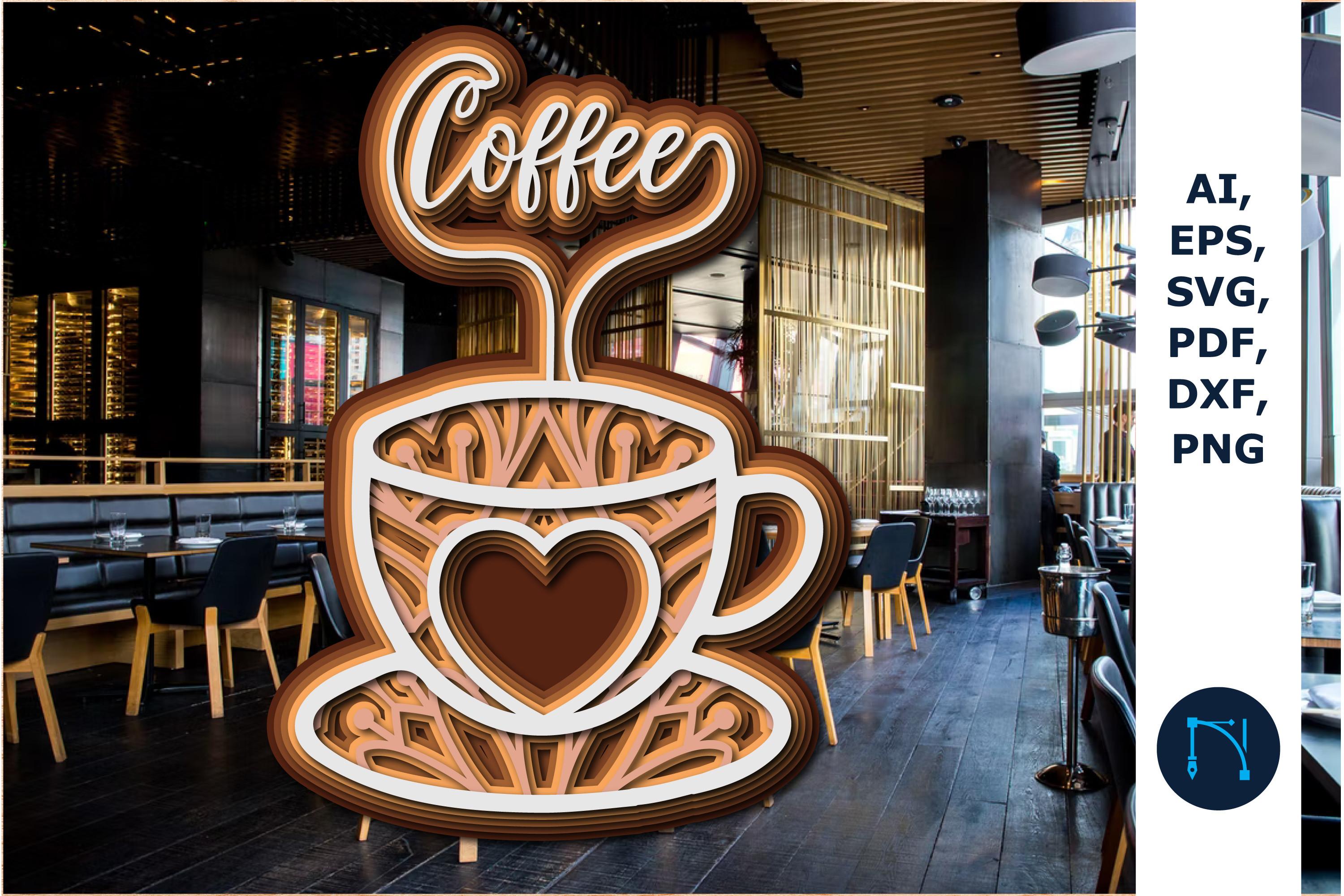 Layer 3d Coffee Cup with Heart Cut SVG