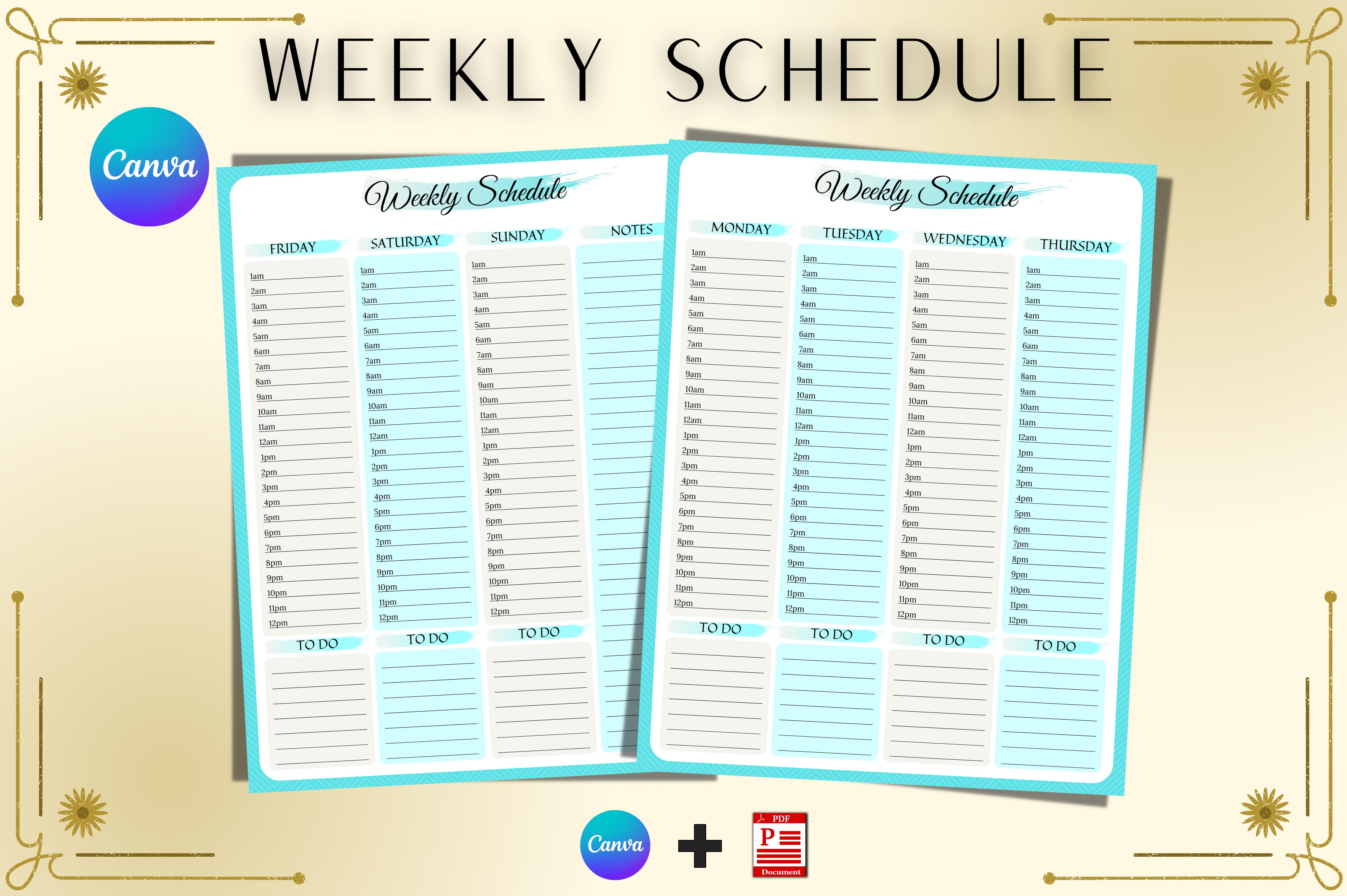 Weekly Schedule Printable Canva Template