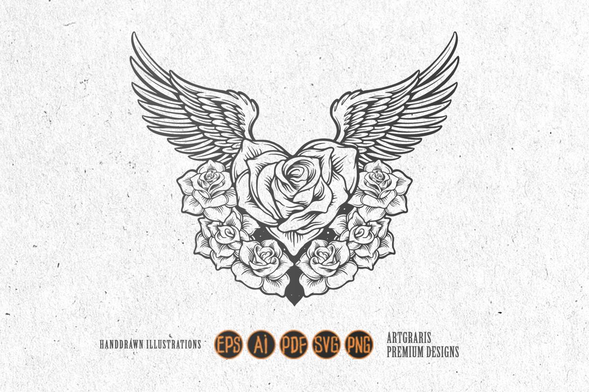 Rose Flourish with Angel Wings SVG