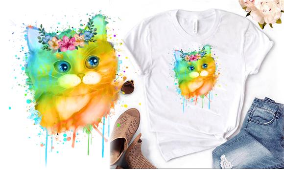 Watercolor Pet Cat T Shirt Design
