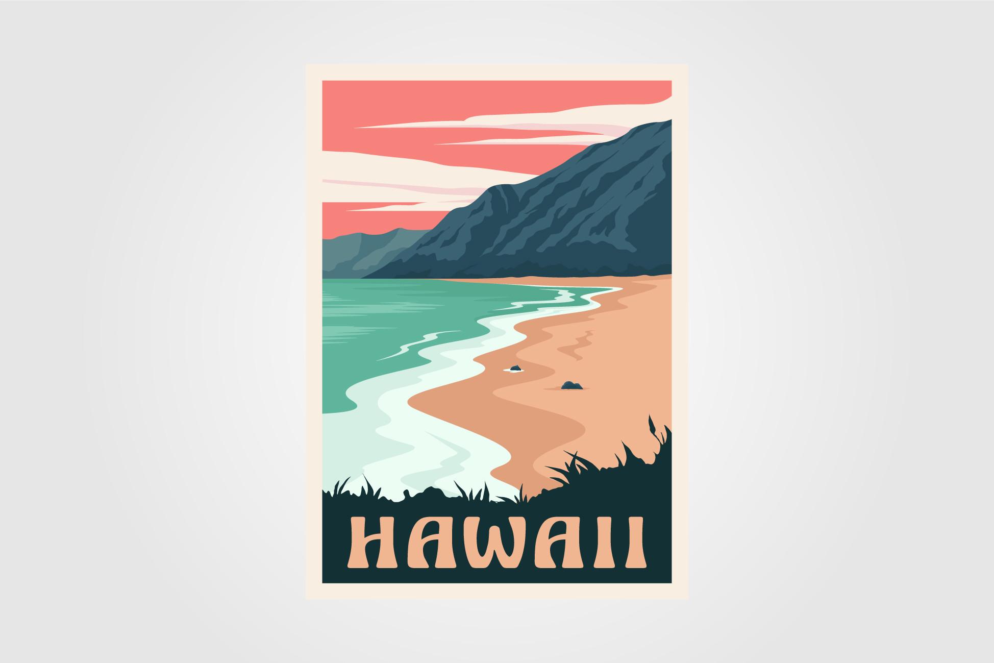 Hawaii Beach Vintage Poster Art Design