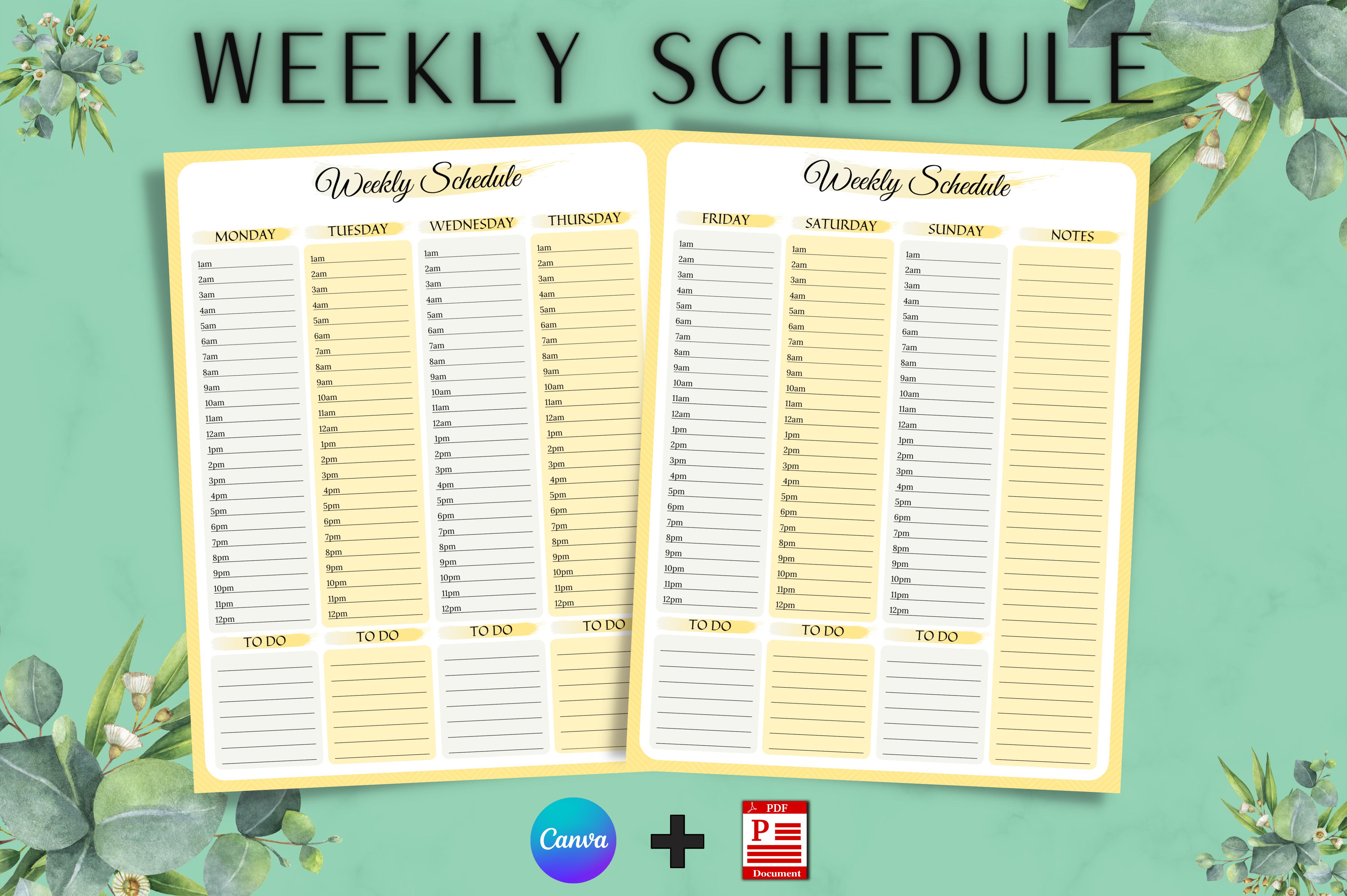 Printable Weekly Schedule Canva Template