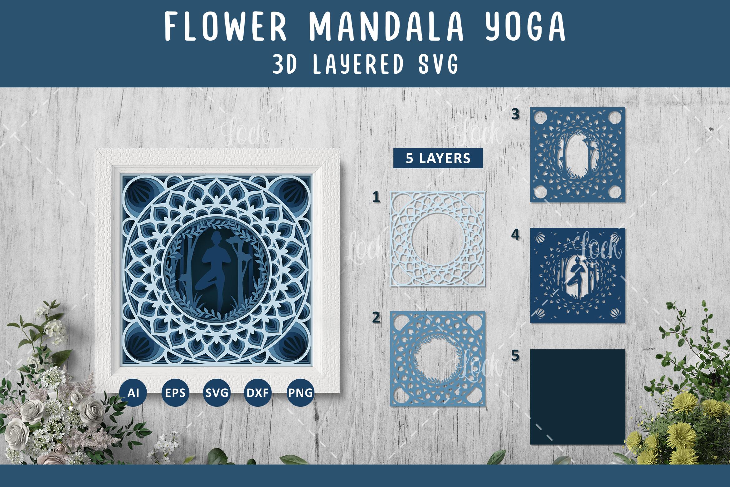 Mandala Yoga SVG 3d Layered