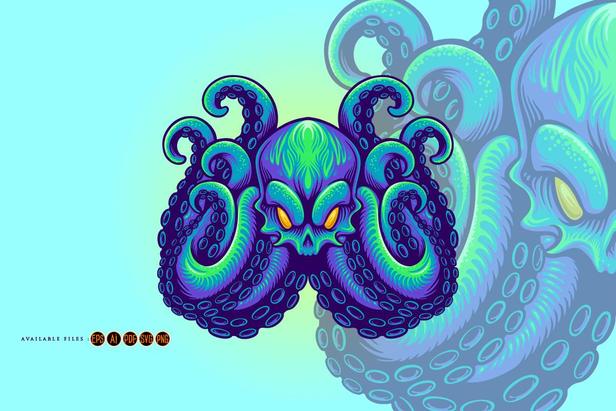 Angry Kraken Mascot Blue Octopus Logo