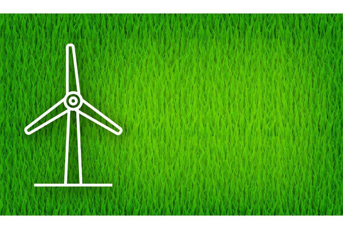 Windmill Icon on Green Background. Solar