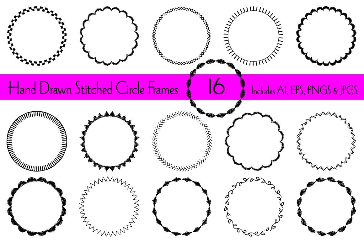 Hand Drawn Black Stitched Circle Frames