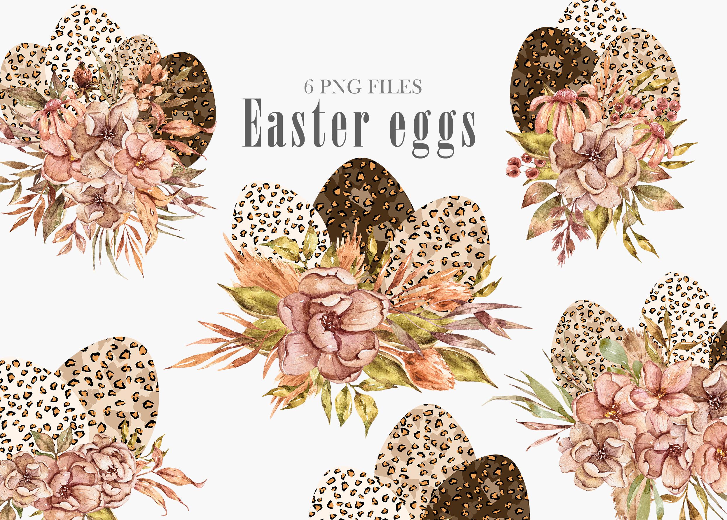 Watercolor Easter Floral Eggs Clipart