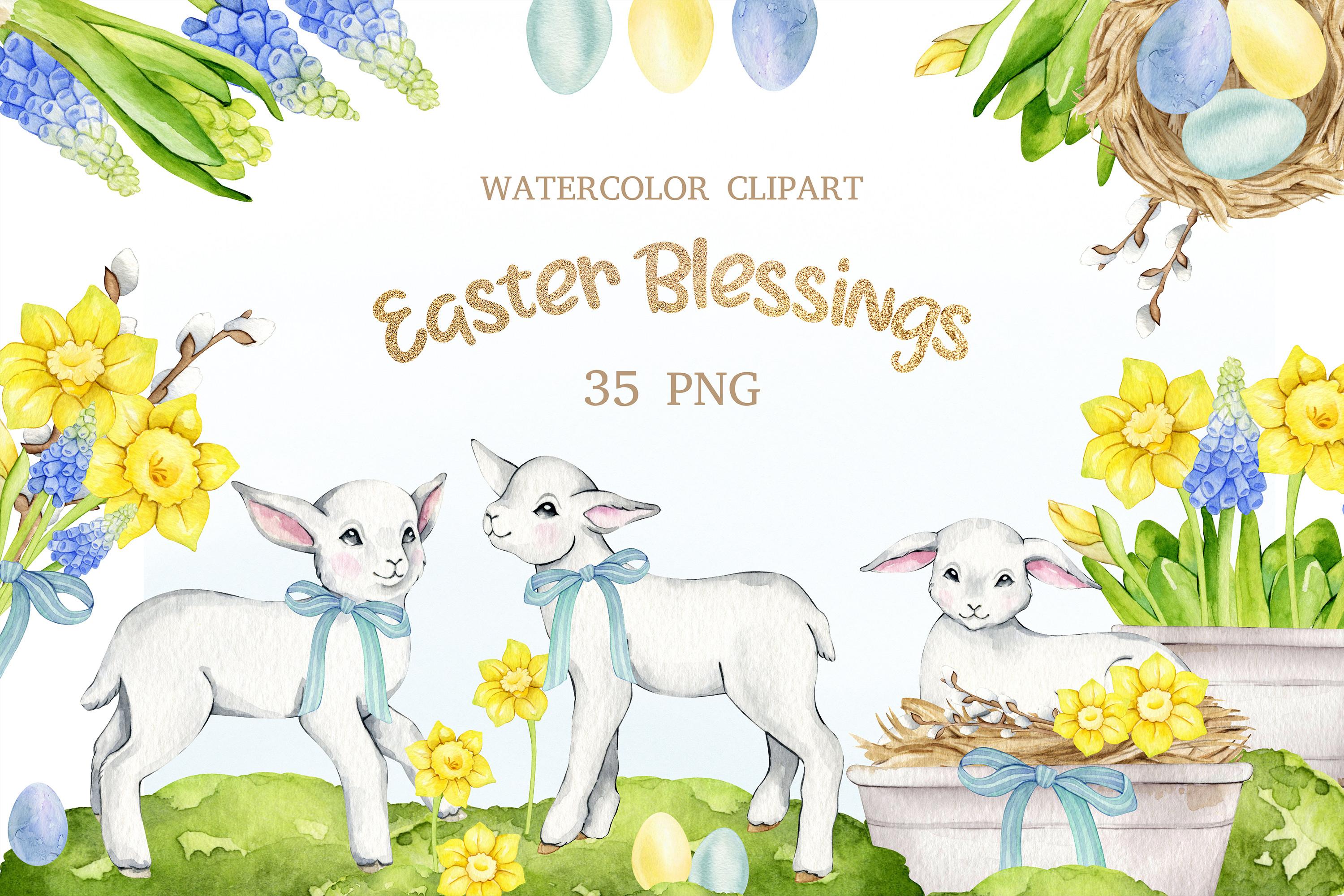Watercolor Easter Lamb Clipart