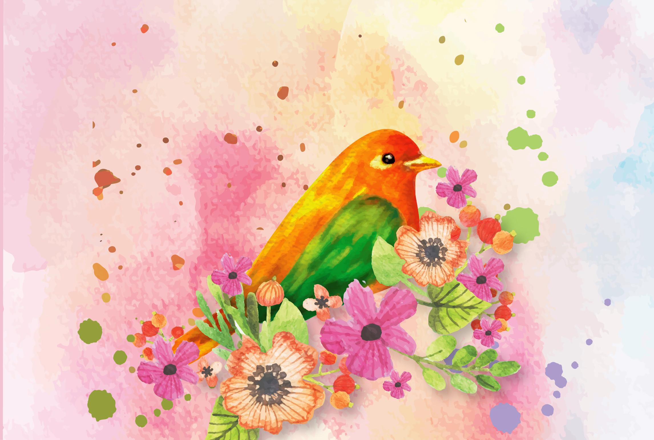 Bird and Flower Watercolor Design
