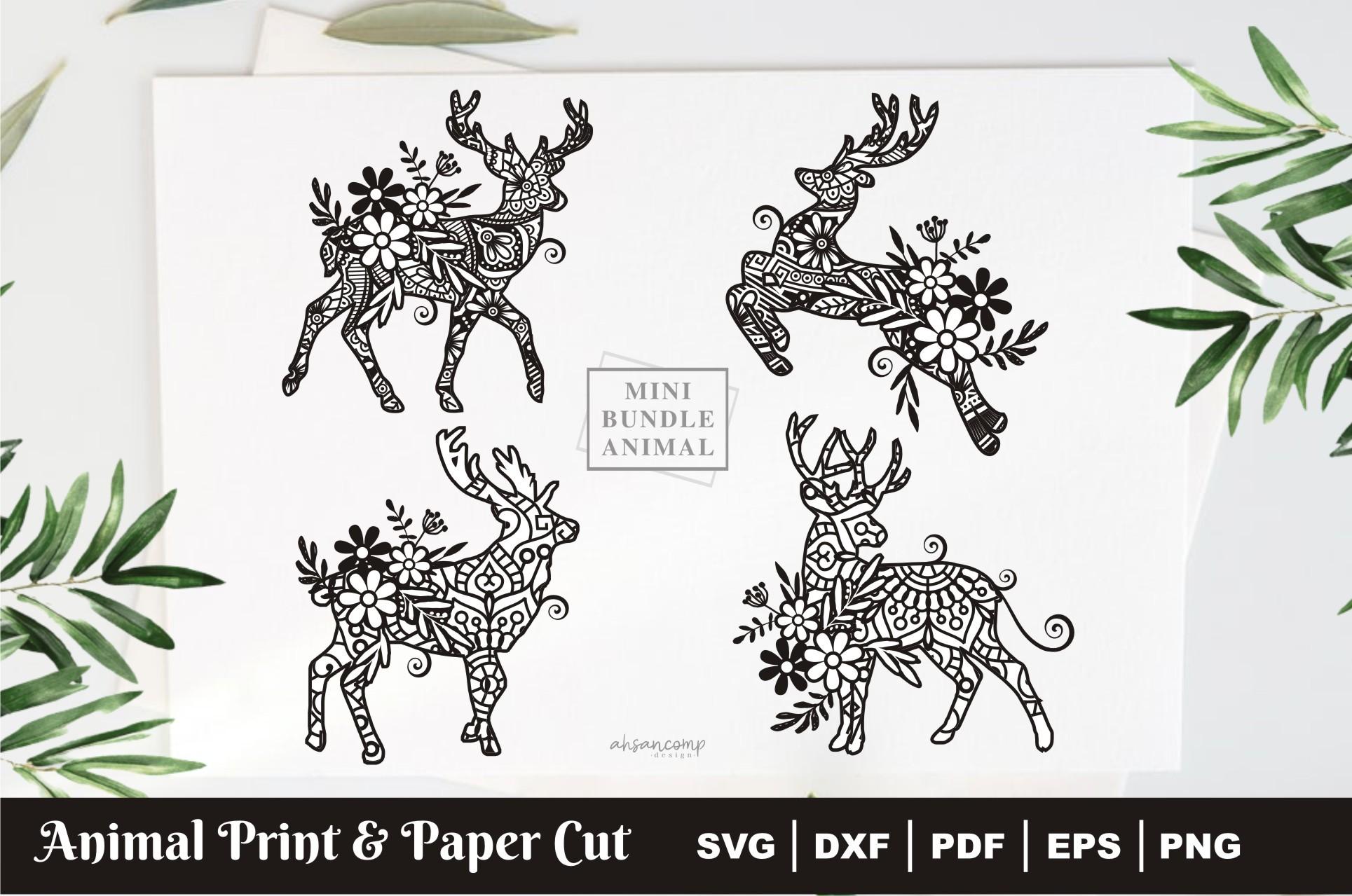 Deer Mandala Paper Cut & Print, Vector