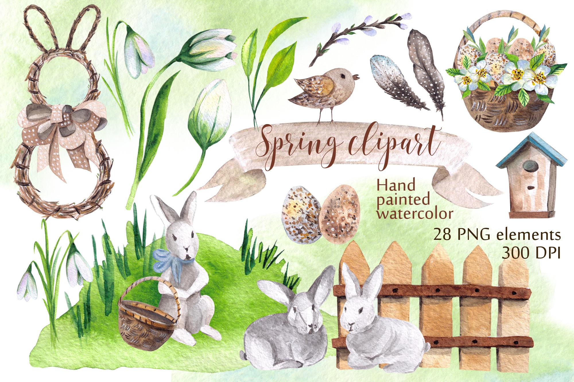 Watercolor Spring Rabbits Clipart