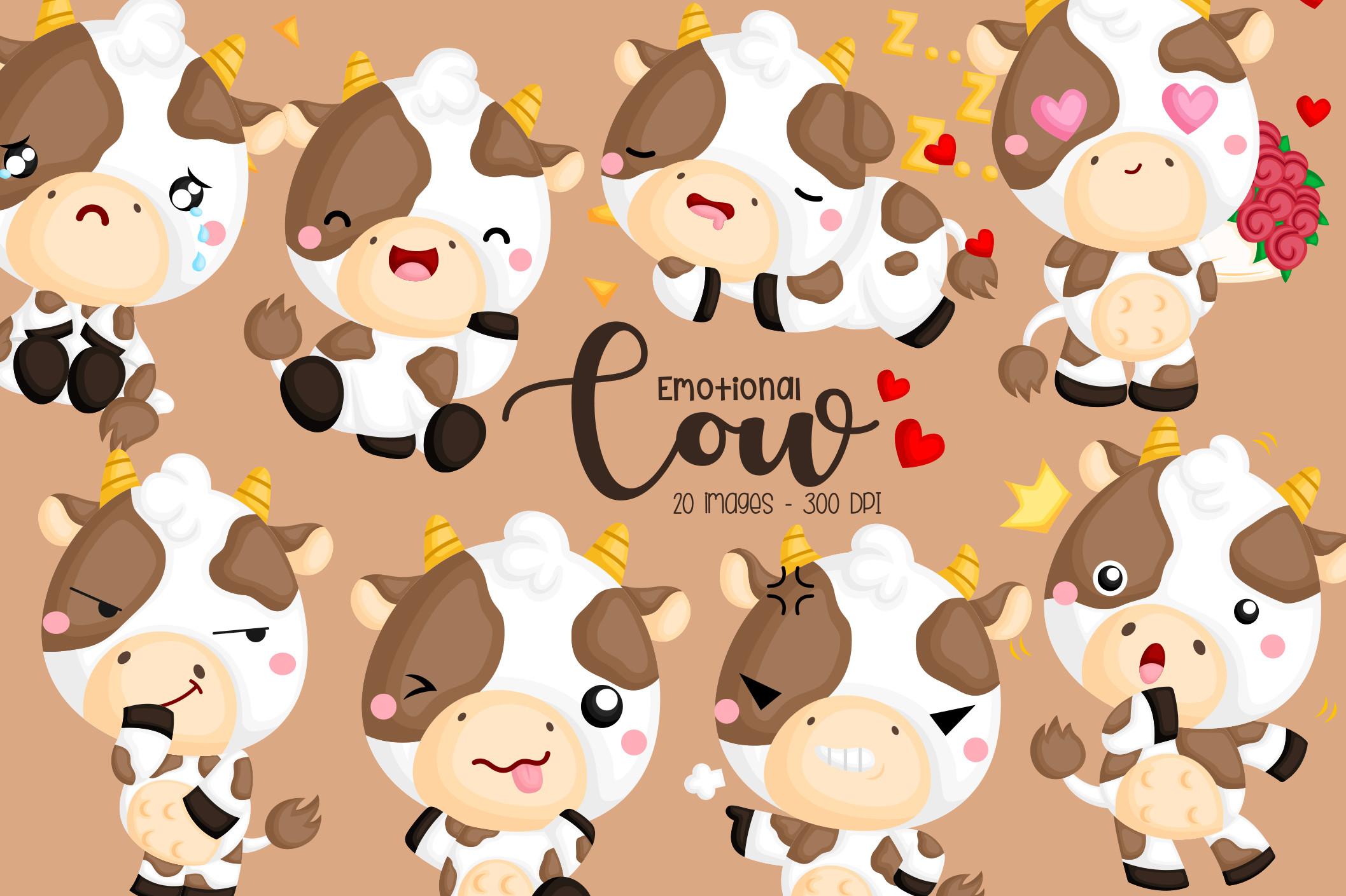 Emotional Cute Cow Clipart