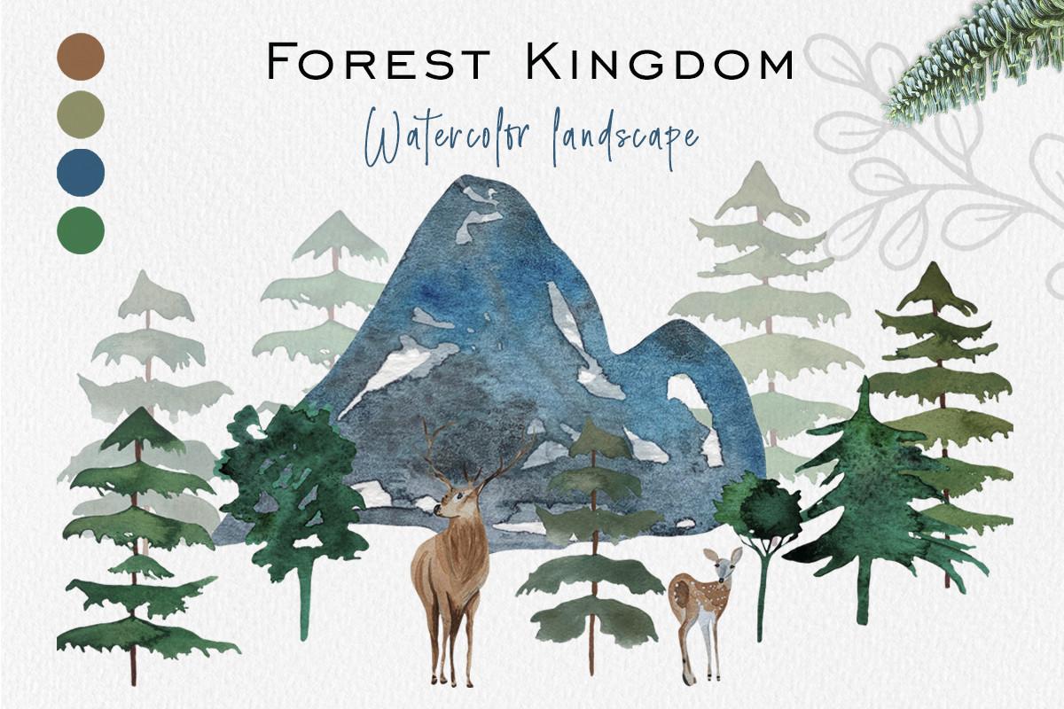 Watercolor Clipart Landscape and Deer