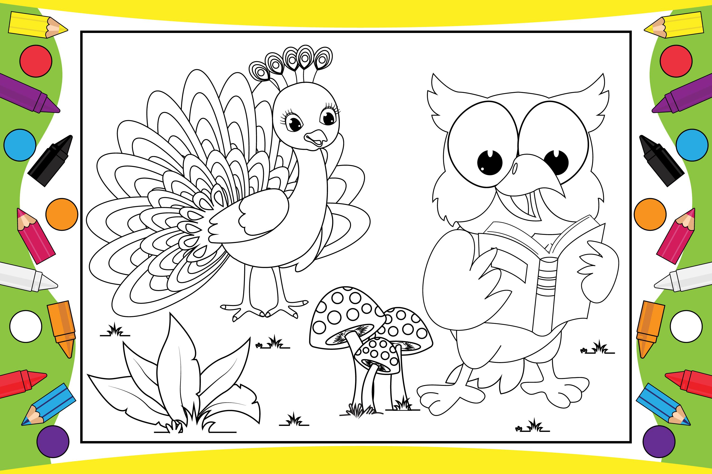 Coloring Peacock and Owl for Kids