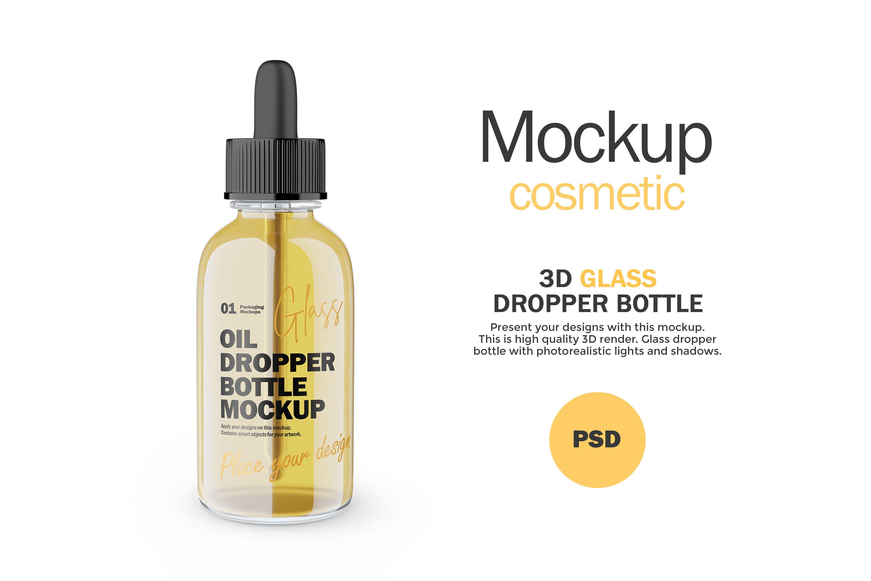 3D Glass Dropper Bottle - PSD Mockup