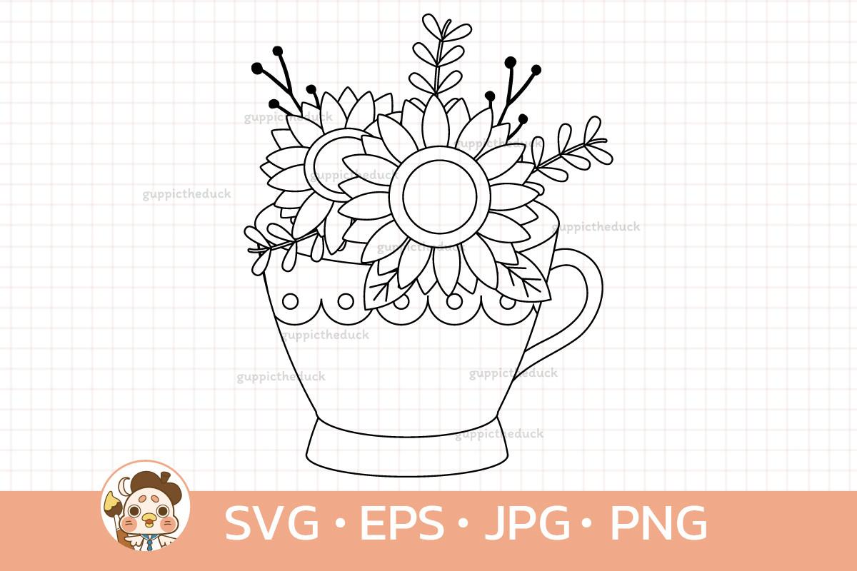 Bouquet Sunflower in Cup Outline