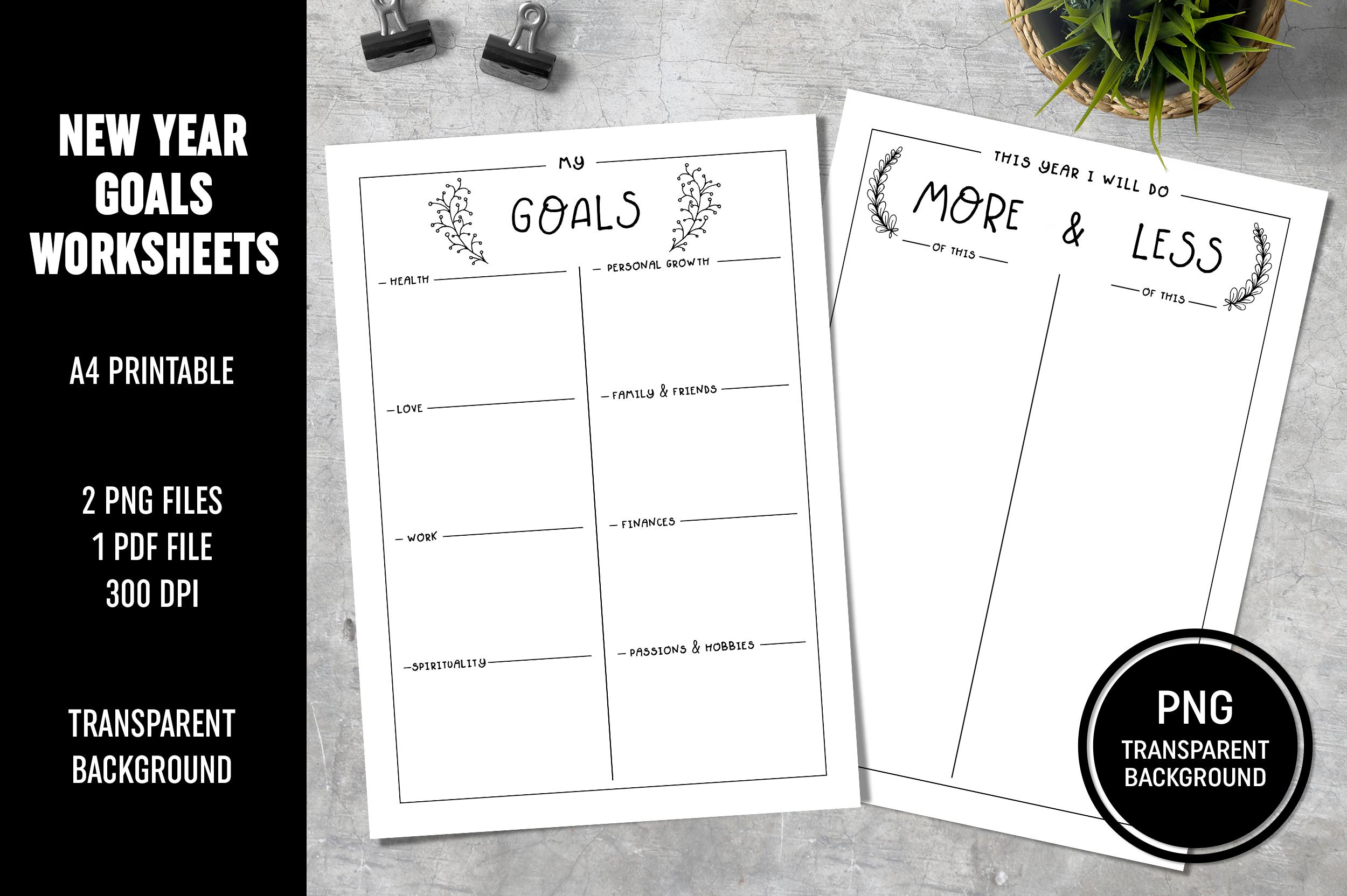 New Year Goals Worksheets A4