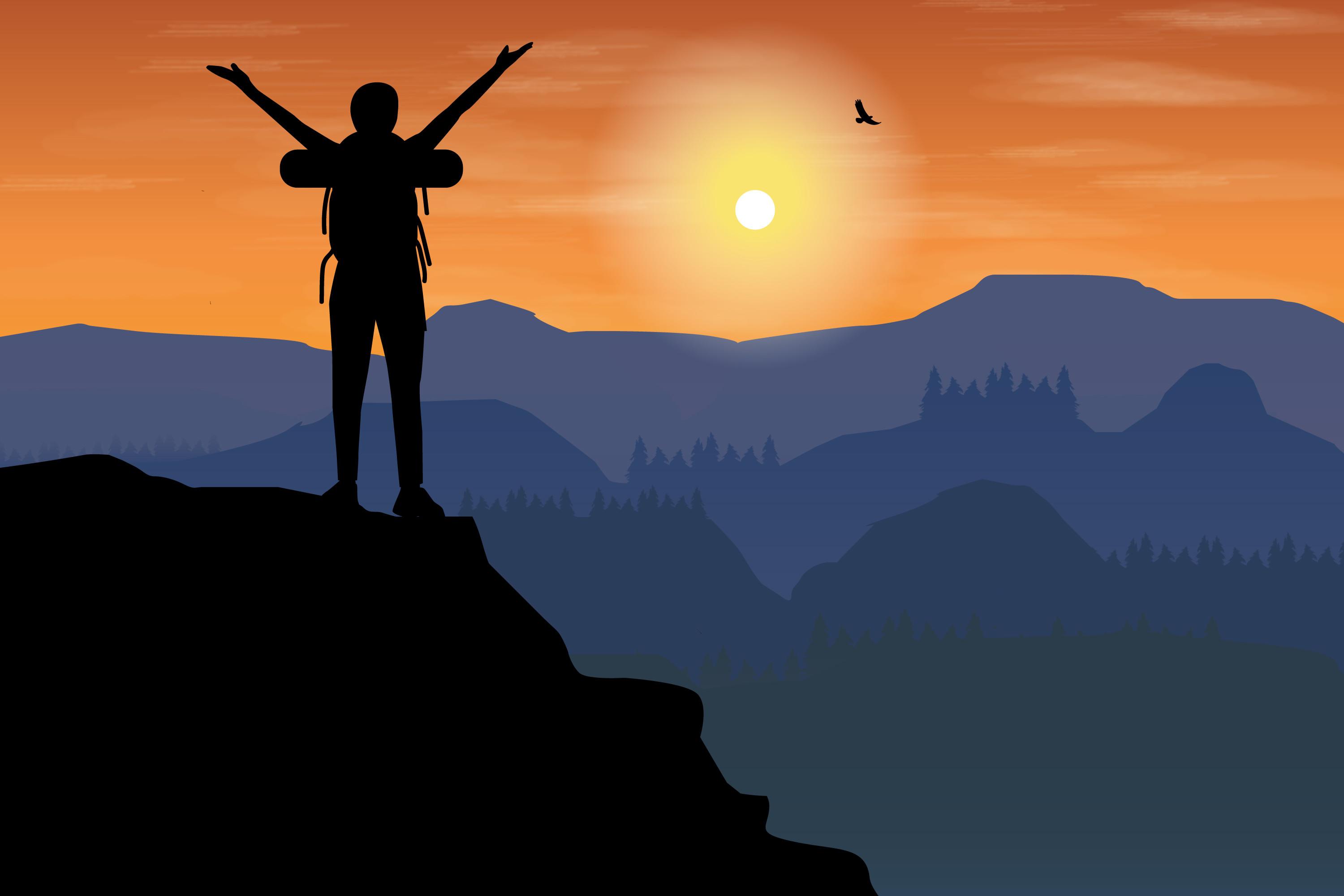 Successful Hiking Silhouette Graphic