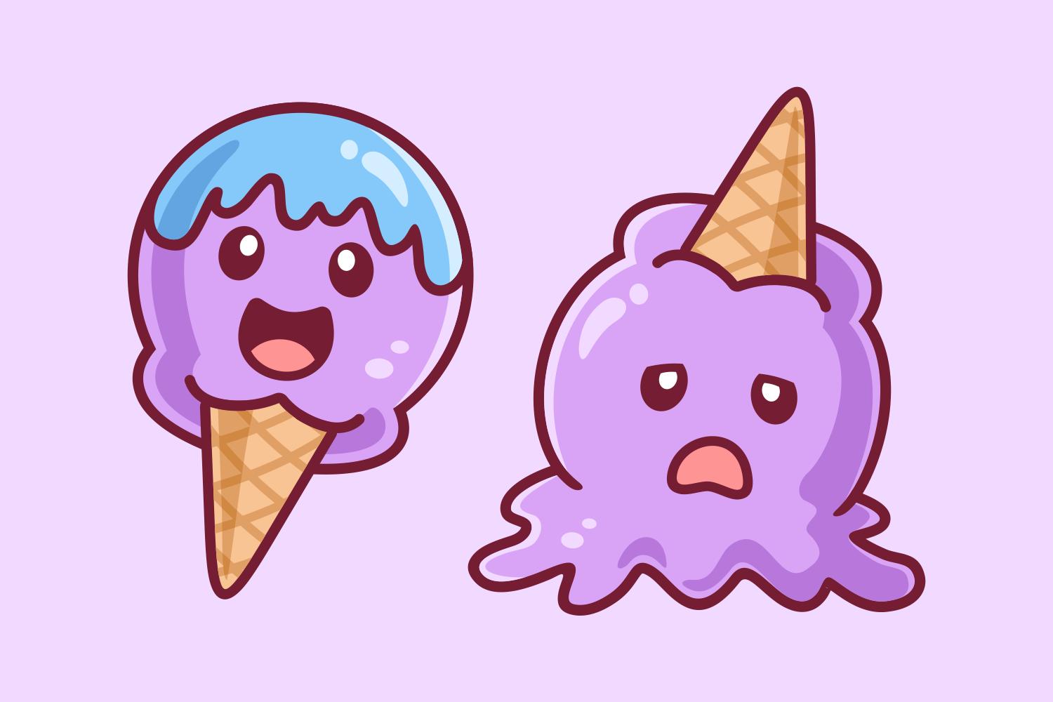 Spilled Cute Ice Cream Cartoon Character