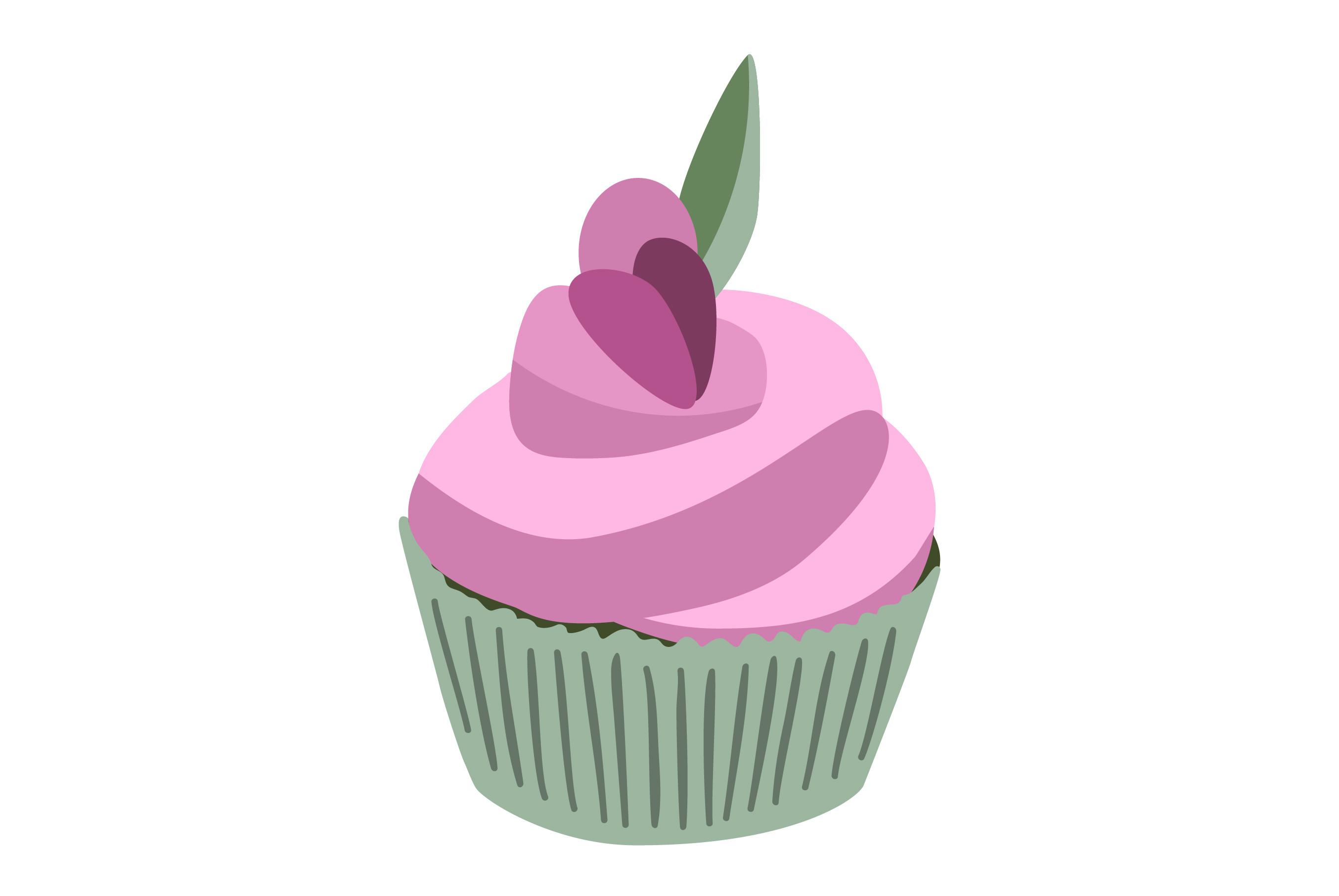 Cartoon Pink Cupcake Isolated on White