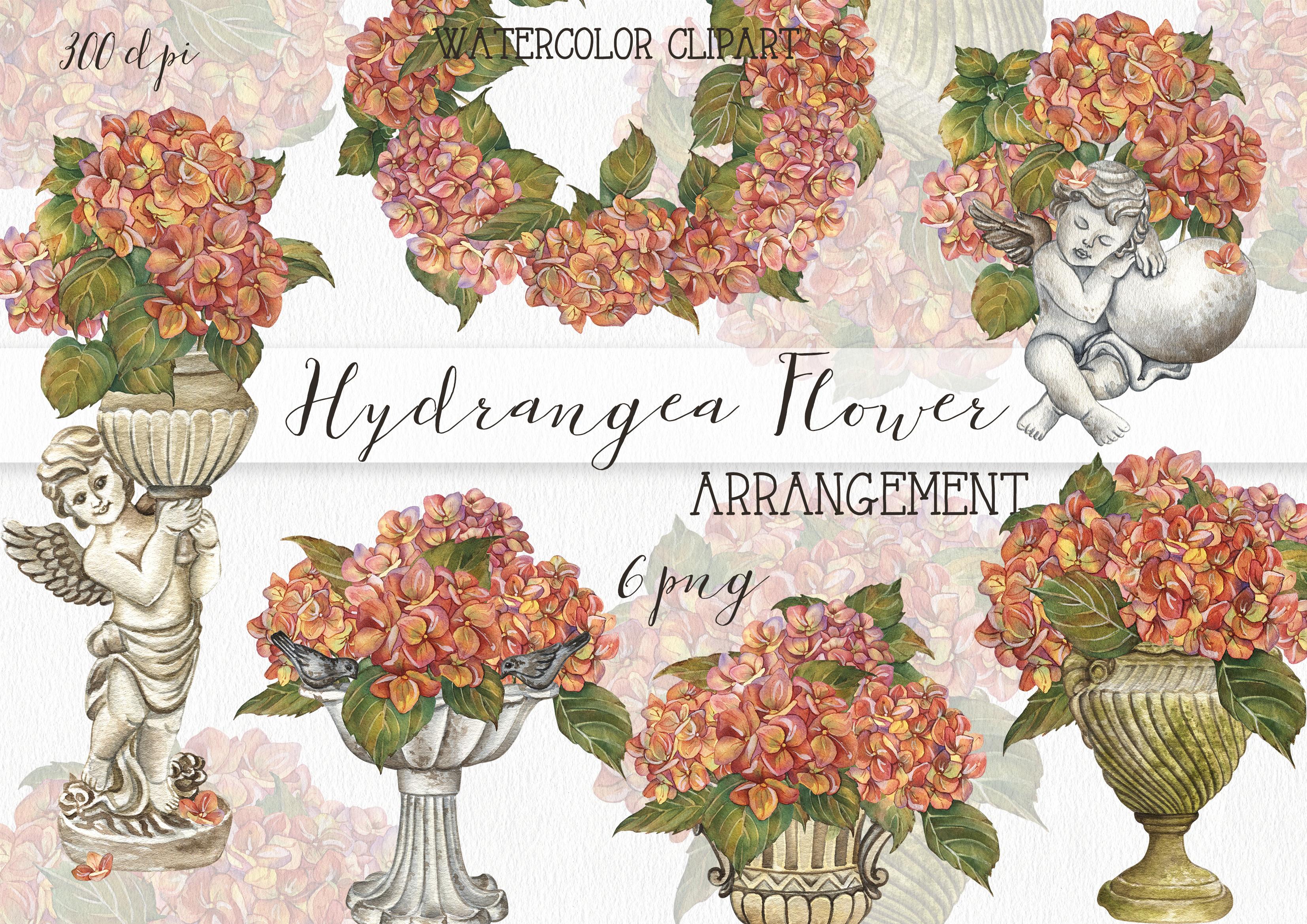 Watercolor Hydrangea Flower Composition.