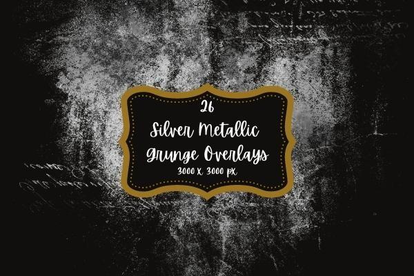 26 Silver Metallic Grunge Overlay PNG