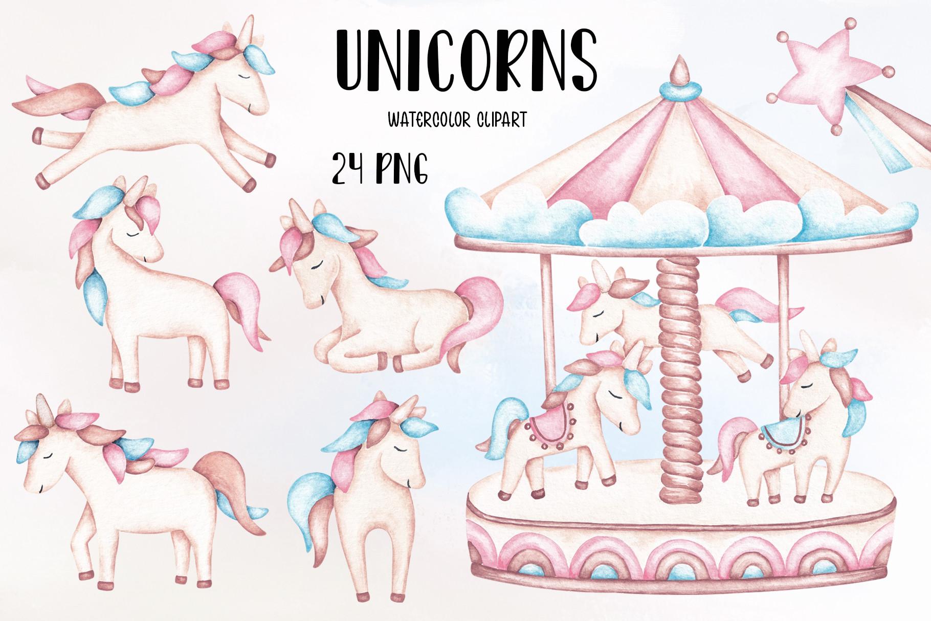 Watercolor Clipart Unicorns