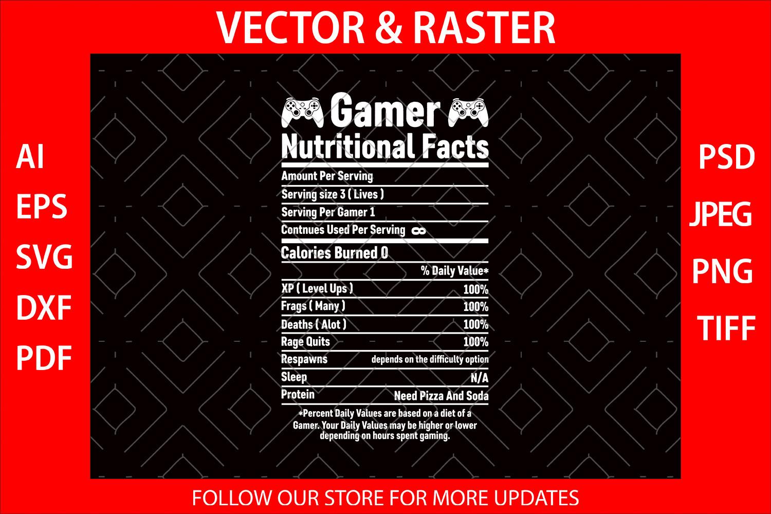 Funny Gamer Nutritional Facts Game SVG