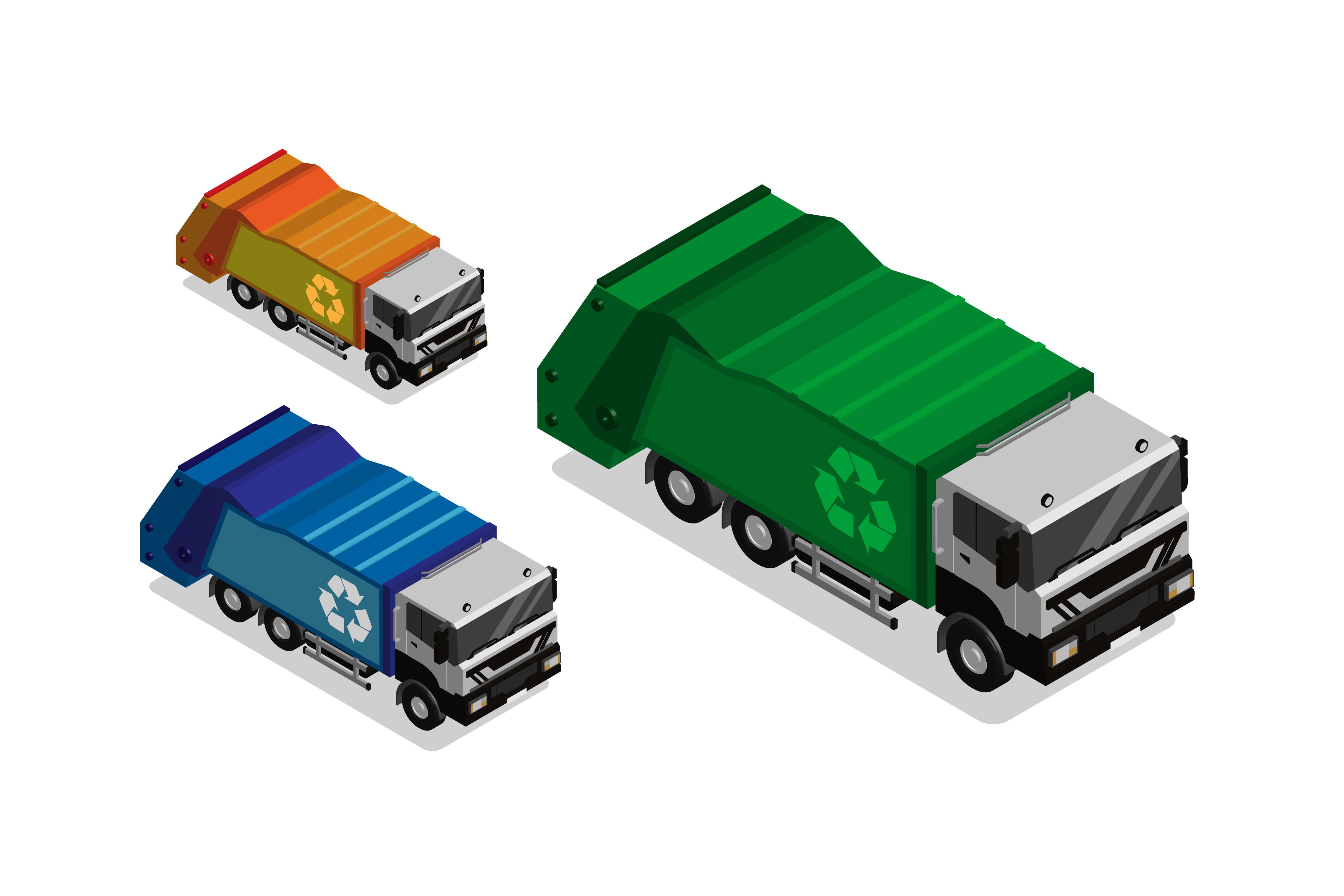 Isometric Garbage Truck. Collection, Sor