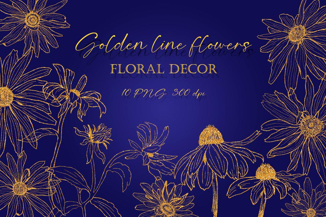Flowers with a Golden Line. Floral Decor