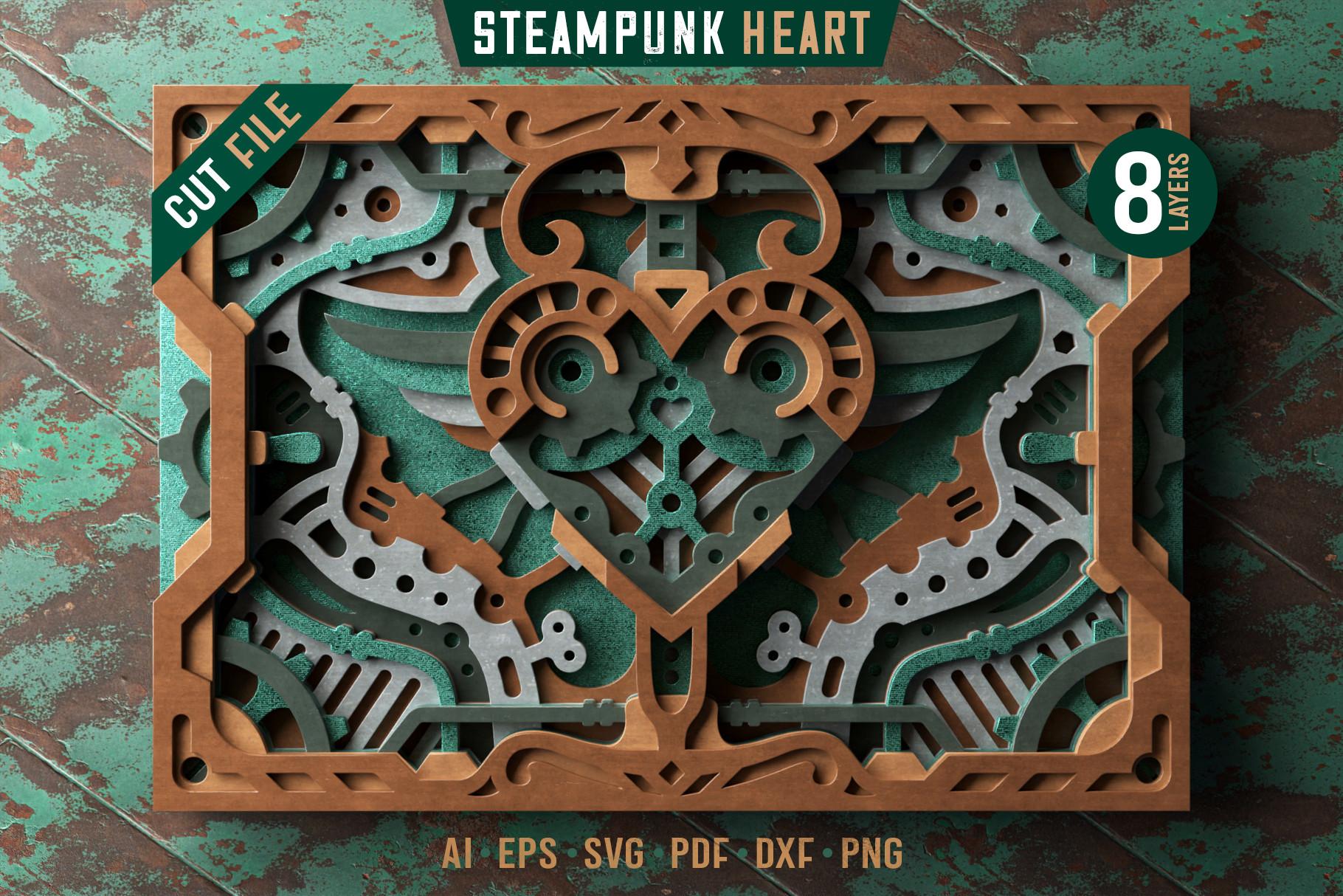 Steampunk Heart 3D Layered SVG Cut File
